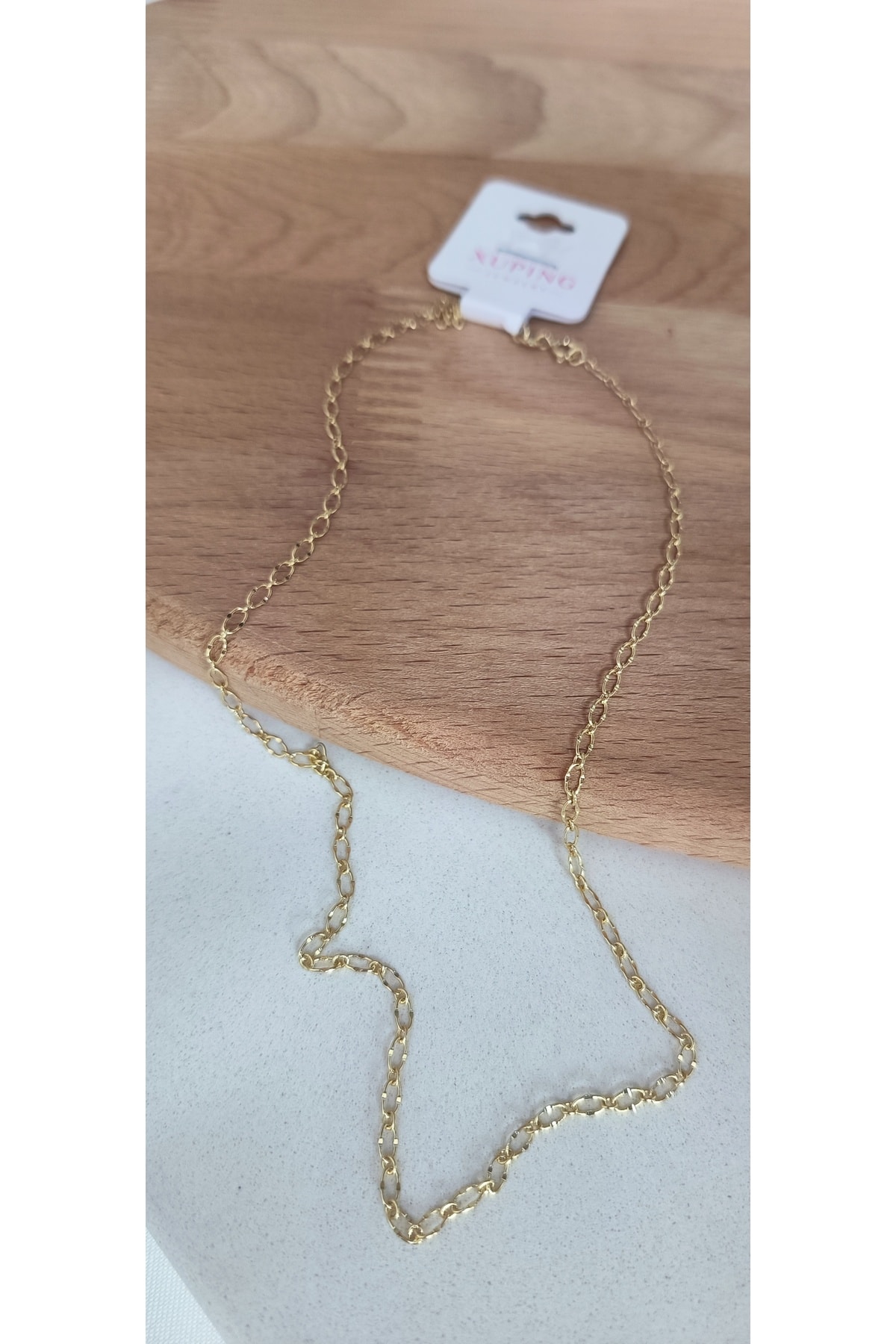 Vip İnce Halka Model Kolye Kararmaz 14K Rengindedir 45cm