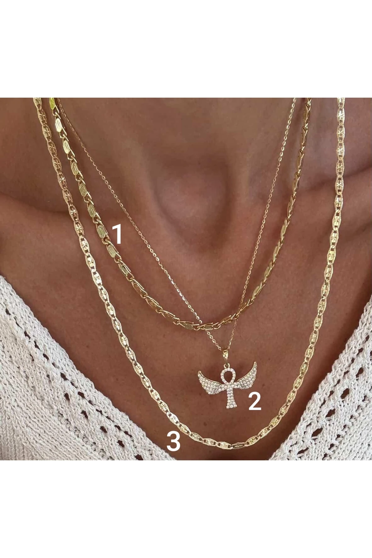 2 Nolu Altın Kaplama Melek Kolye Kararmaz 14K Rengindedir 41 +5cm