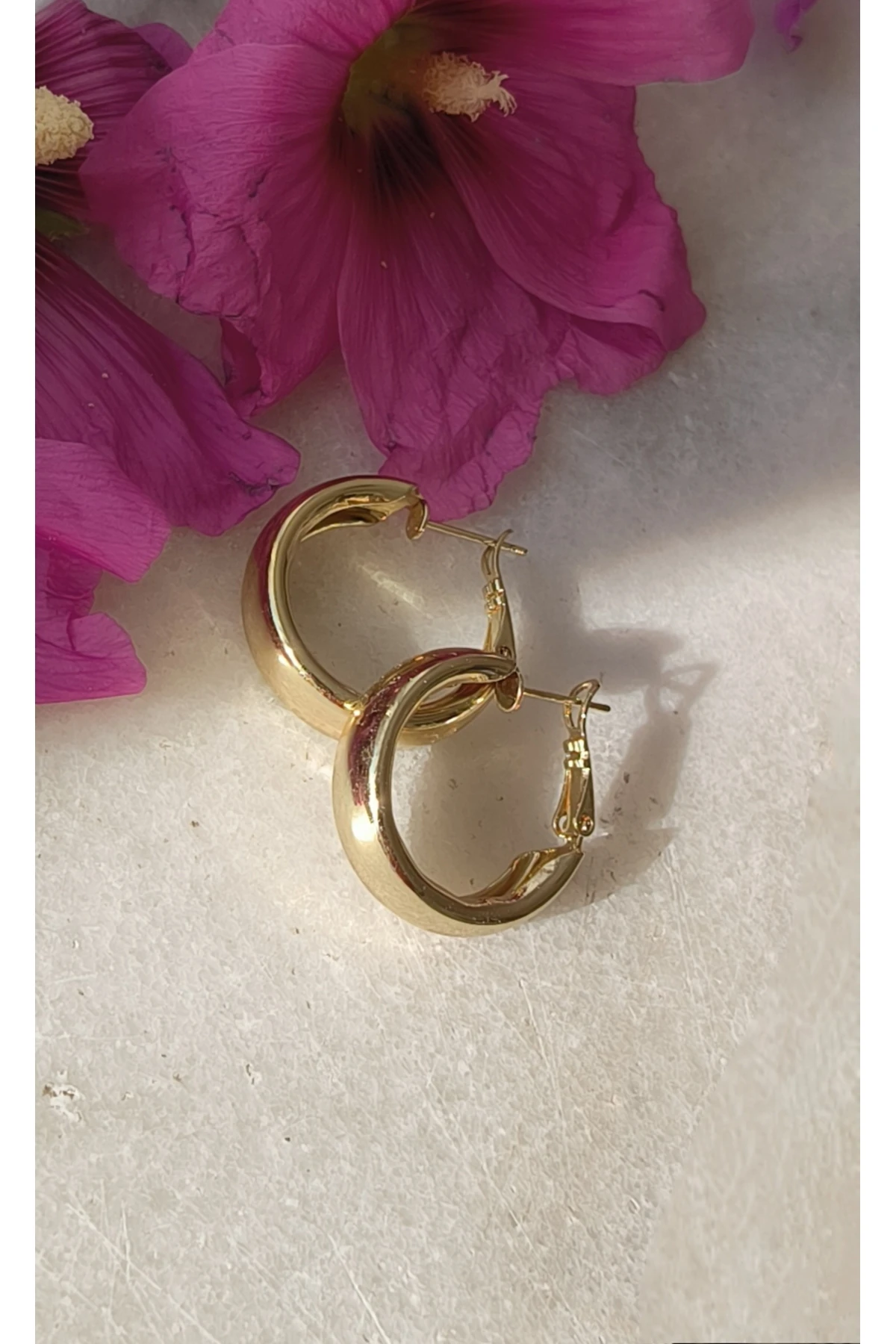 Altın Kaplama Kalın Basic Halka Model Küpe 2,5cm eni 0,7mm