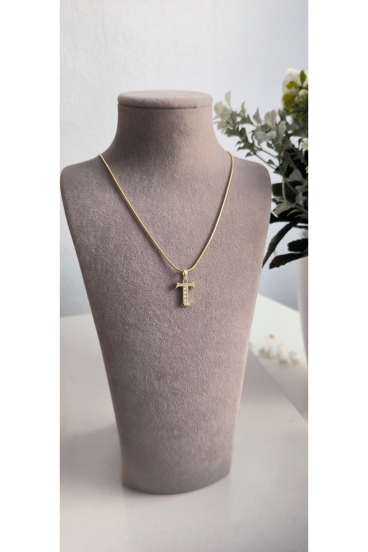 Altın Kaplama T Harfi Kolye Kararmaz 14K Rengindedir 45cm
