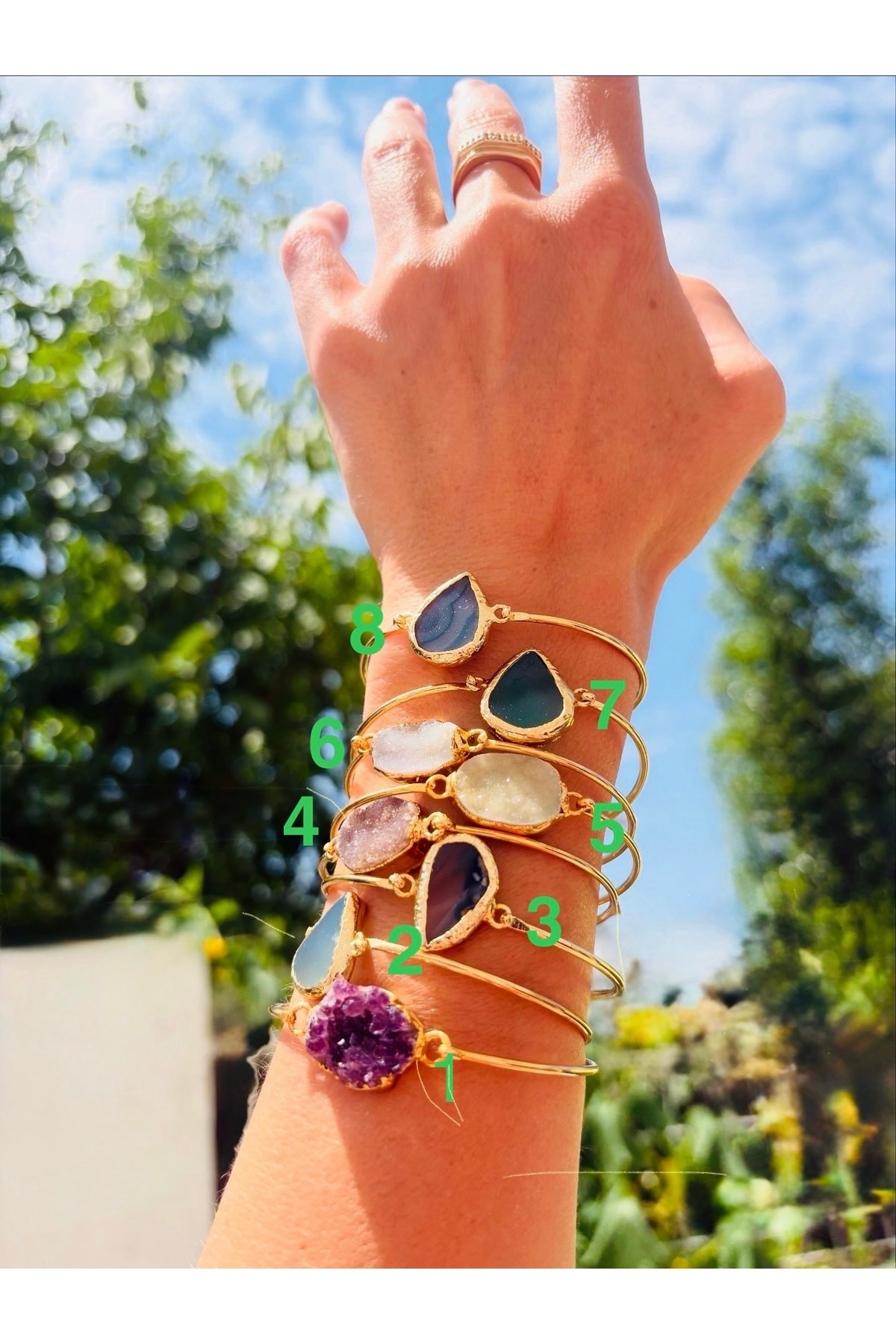 1Nolu Altın kaplama Amatist Taşlı Bileklik Kararmaz 14K Rengindedir 5.8cm