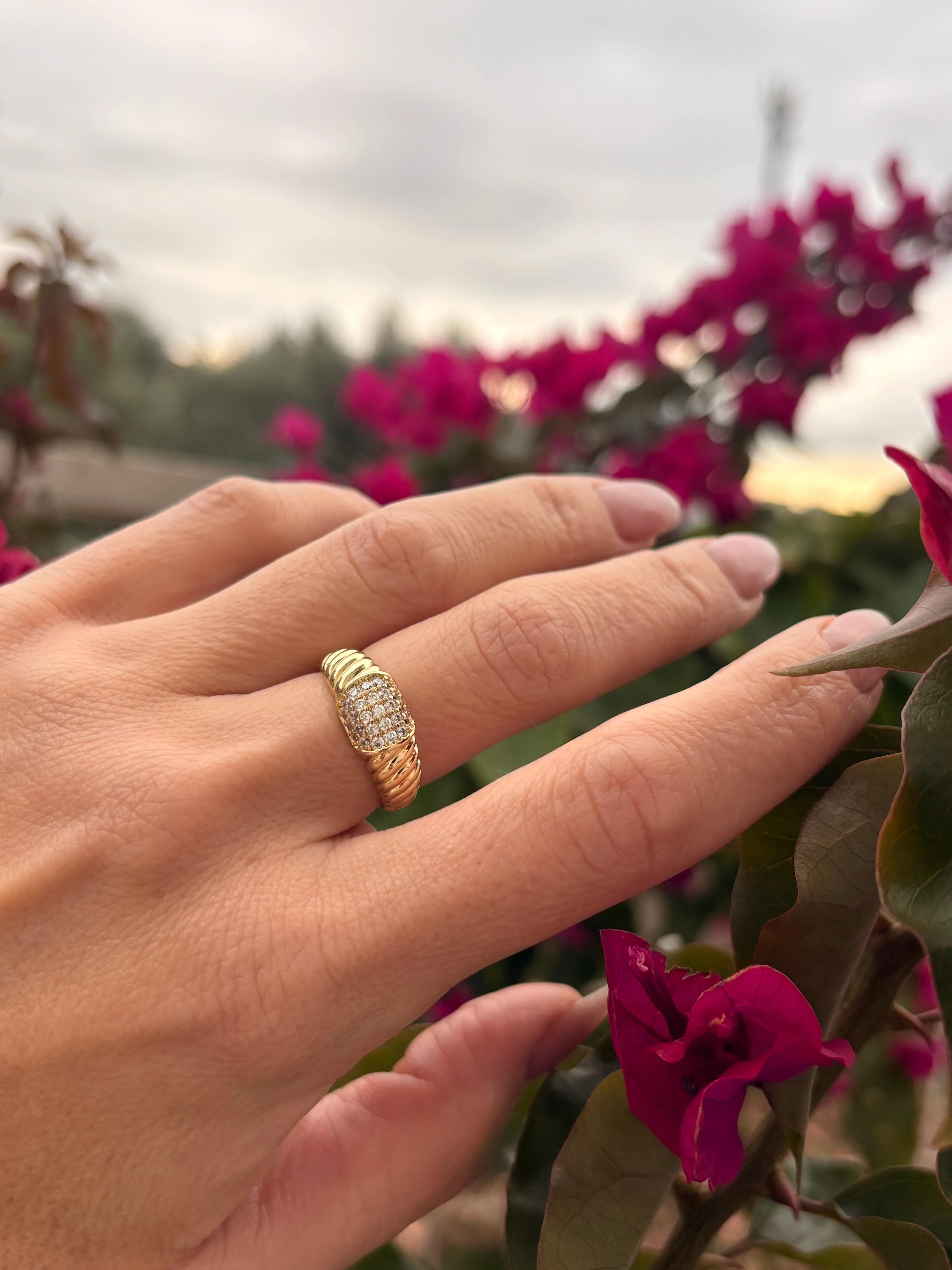 14K Renginde Pandora Taşlı Çizgili Yüzük