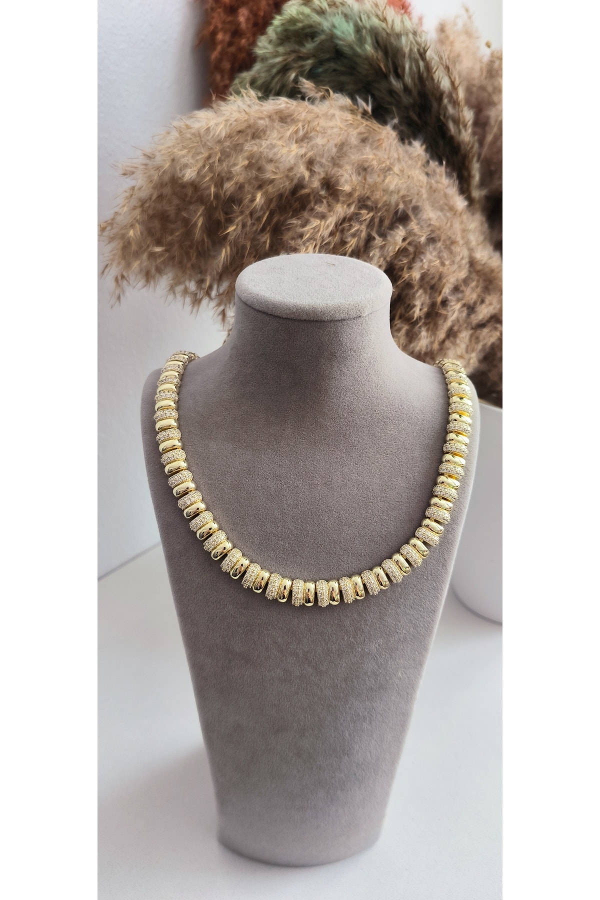Altın Kaplama Özel Seri Modern Kolye 48cm Kararmaz 14K Rengindedir