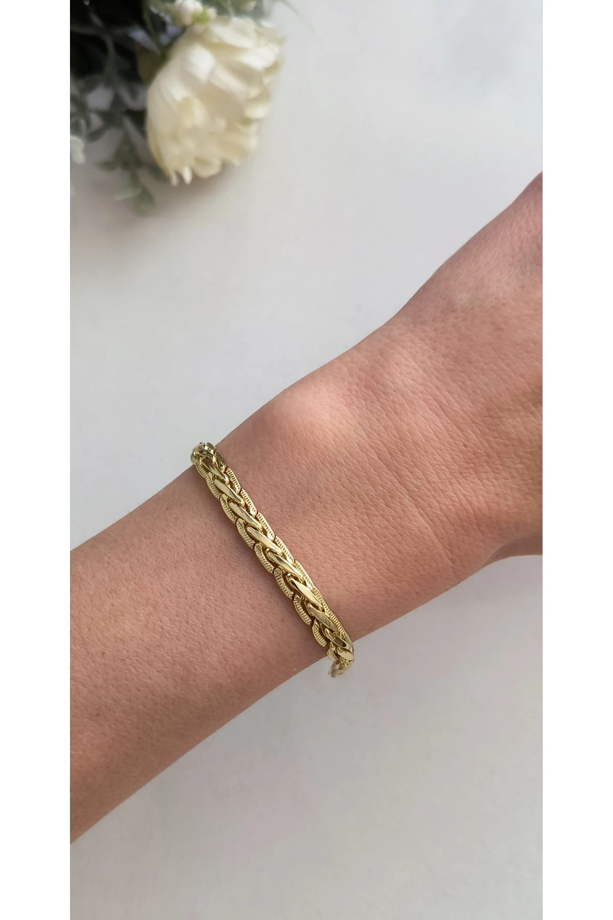 Altın Kaplama İkili Örgü Model Bileklik Kararmaz 14K Rengindedir 19,5cm