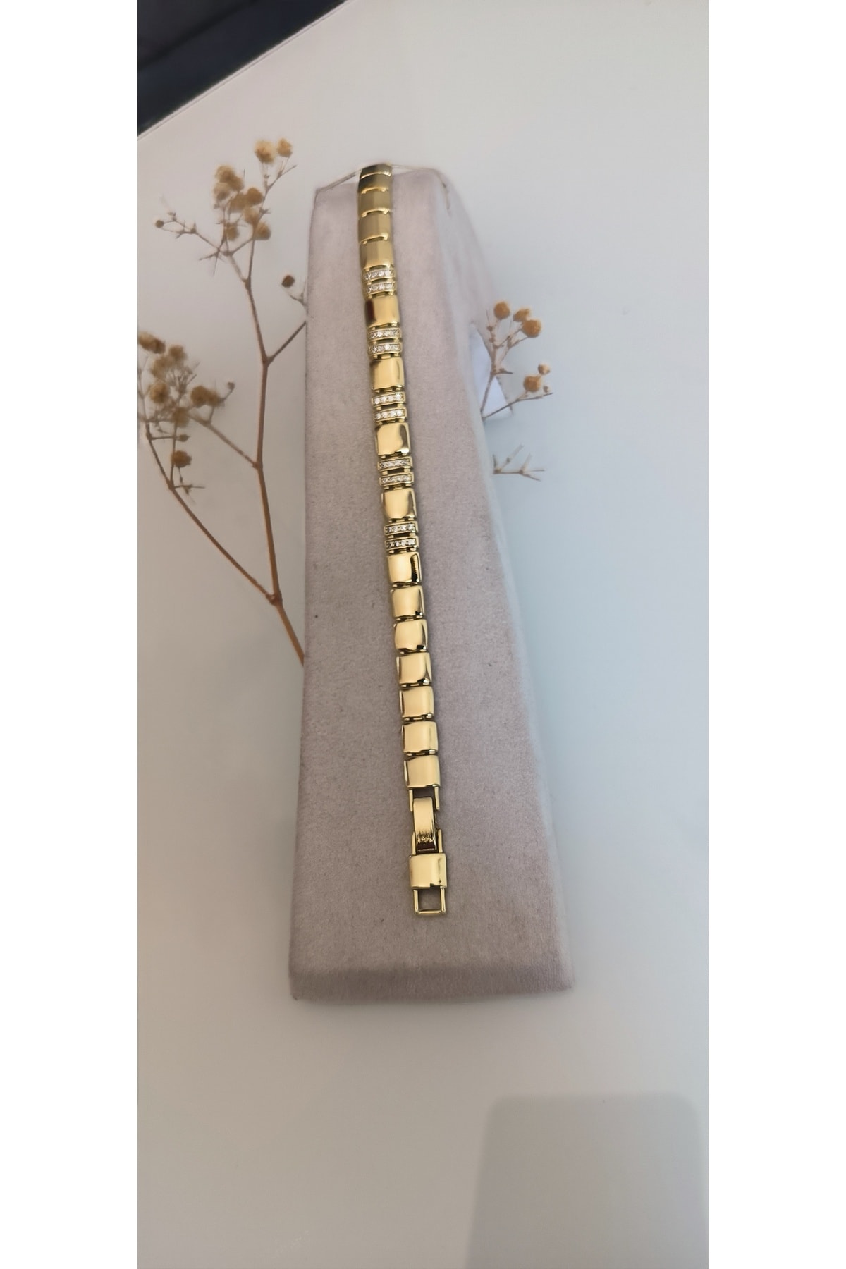 Vip Zirkon Taşlı Kare Plaka Model Bileklik Kararmaz 14K Rengindedir 17 +2cm