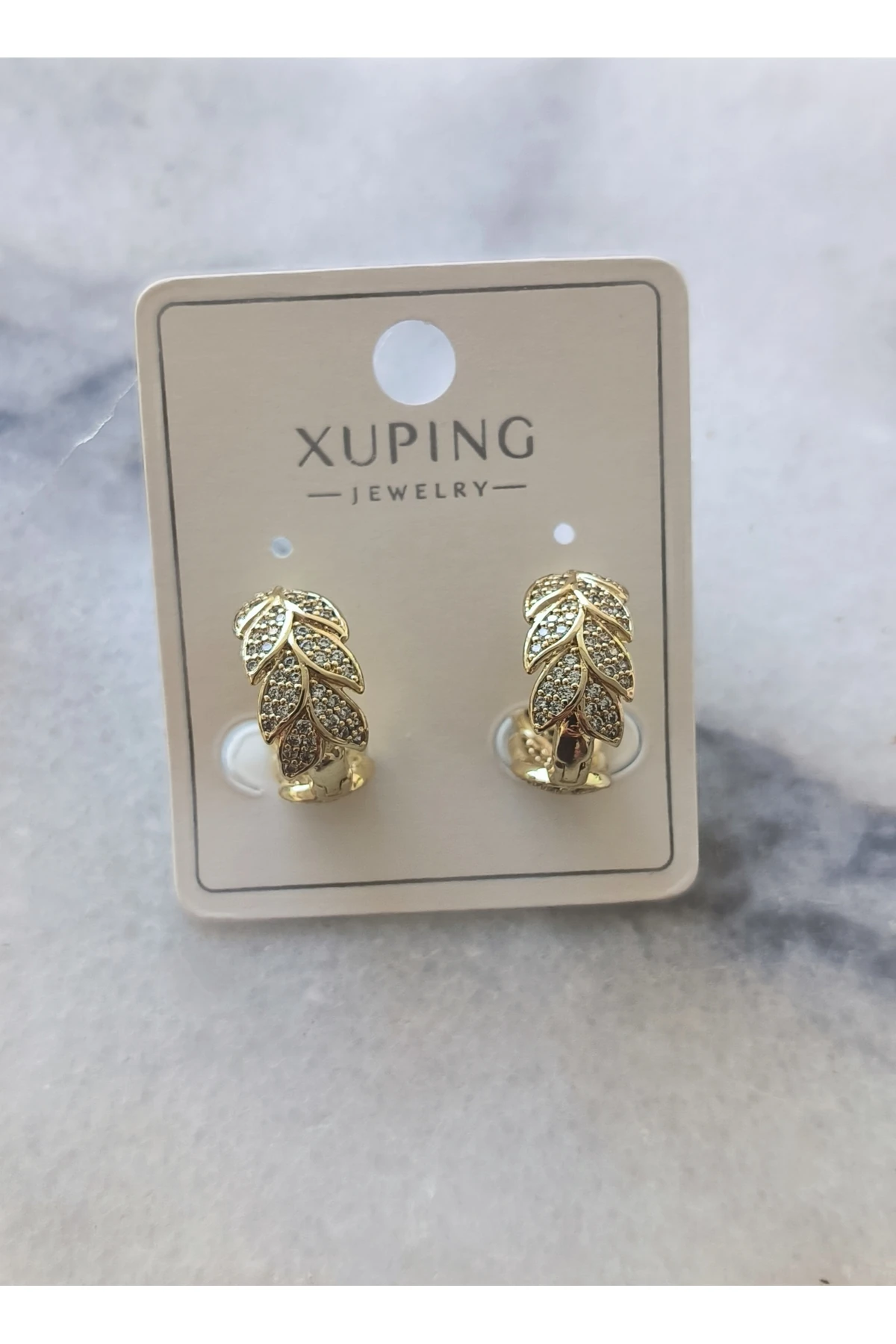 Altın Kaplama Yaprak Model Halka Küpe Kararmaz 14K Rengindedir