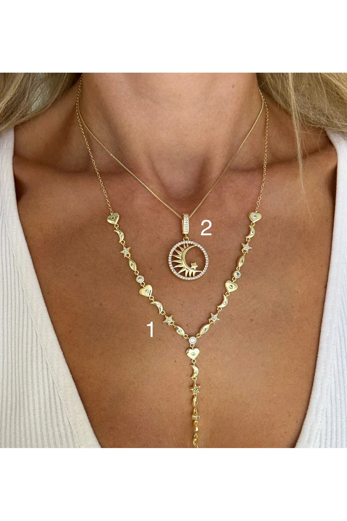 2Nolu Altın Kaplama Ayyıldız Model Kolye 40 cm