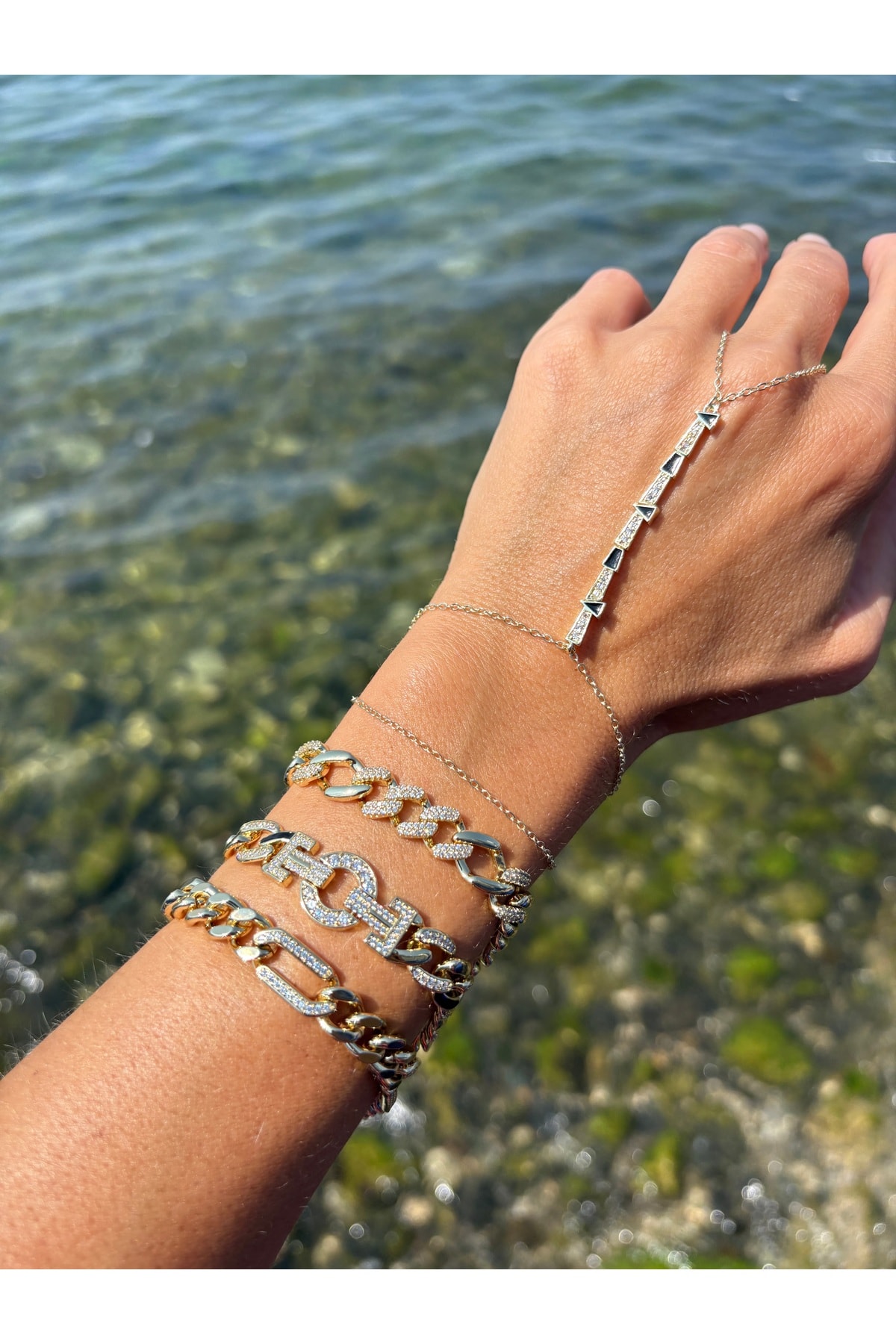 1Nolu Altın Kaplama Baklava Taşlı Gurmet Model Bileklik Kararmaz 14K Rengindedir 19cm