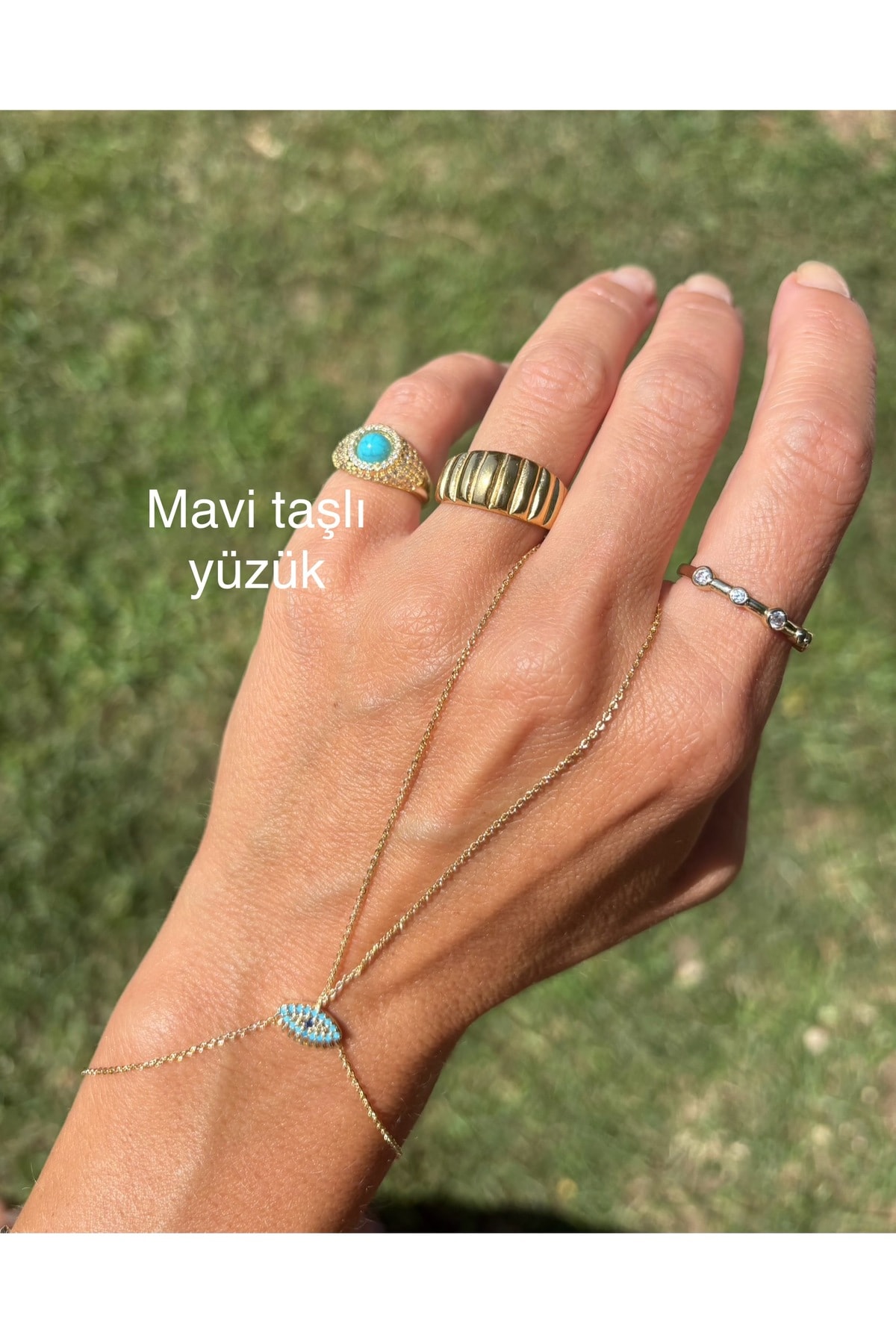 Mavi Taşlı Şövalye Serçe Parmak Yüzüğü Ayarlanabilir