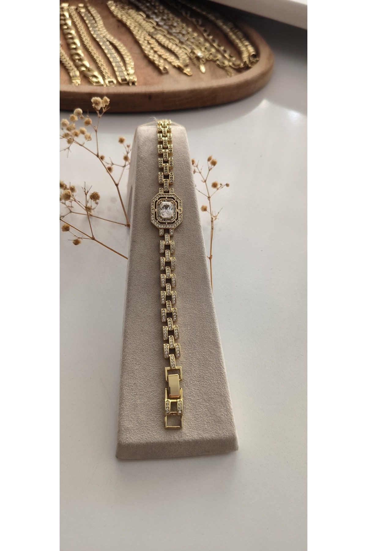 Vip Baget Taşlı Kordon Model Bileklik Kararmaz 14K Rengindedir 17 +2cm