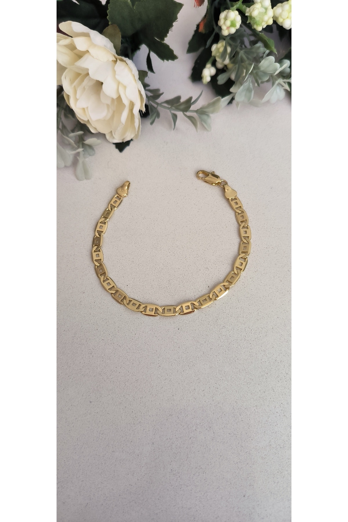 Altın Kaplama Valntin Model Bileklik Kararmaz 14K Rengindedir 20cm