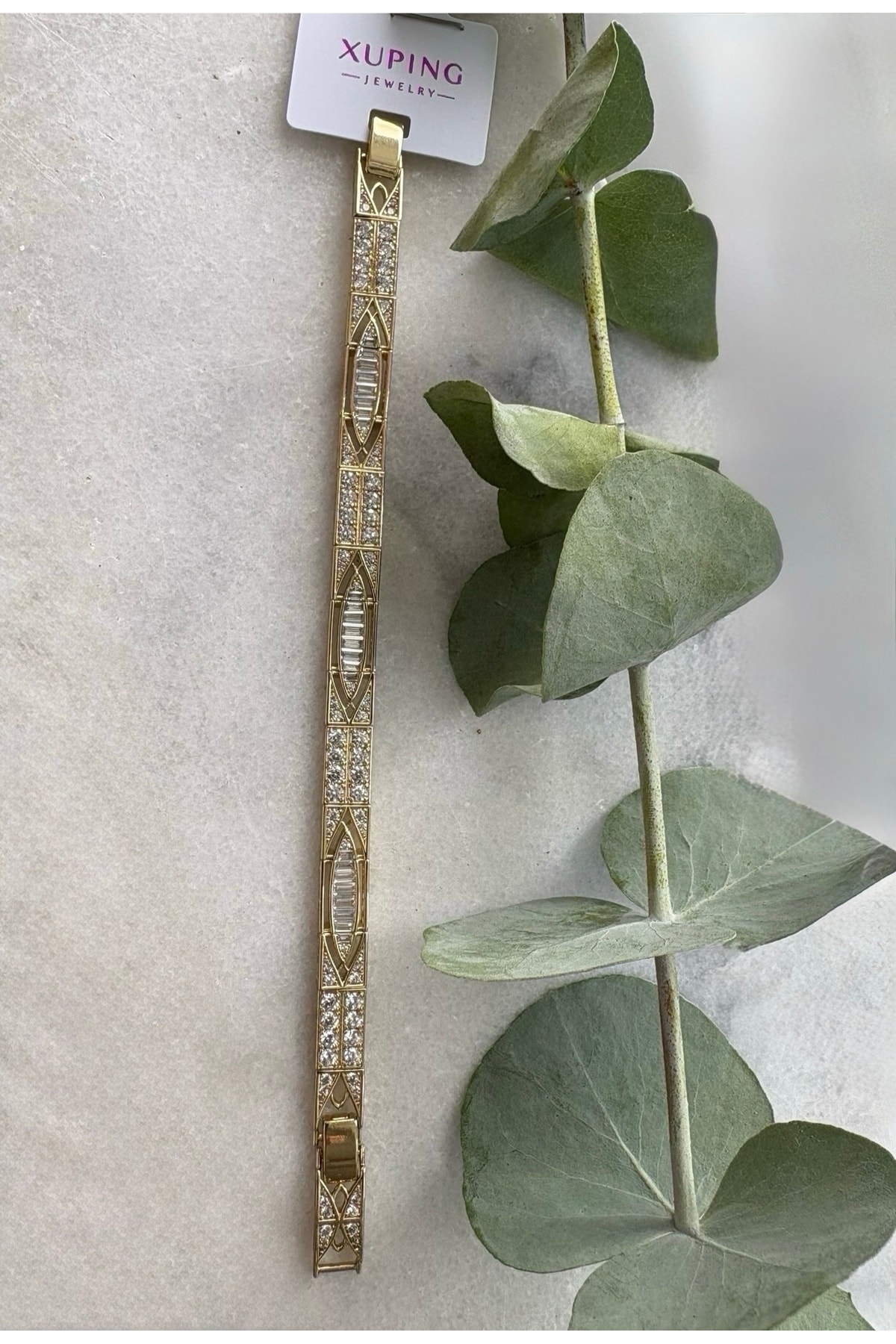 1Nolu Altın Kaplama Kristal Taş Detaylı Bileklik 17 +2cm