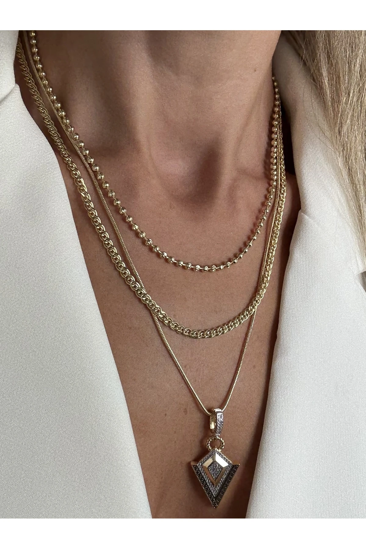 2Nolu Altın Kaplama Halka Model Kolye Kararmaz 14K Rengindedir 50 cm