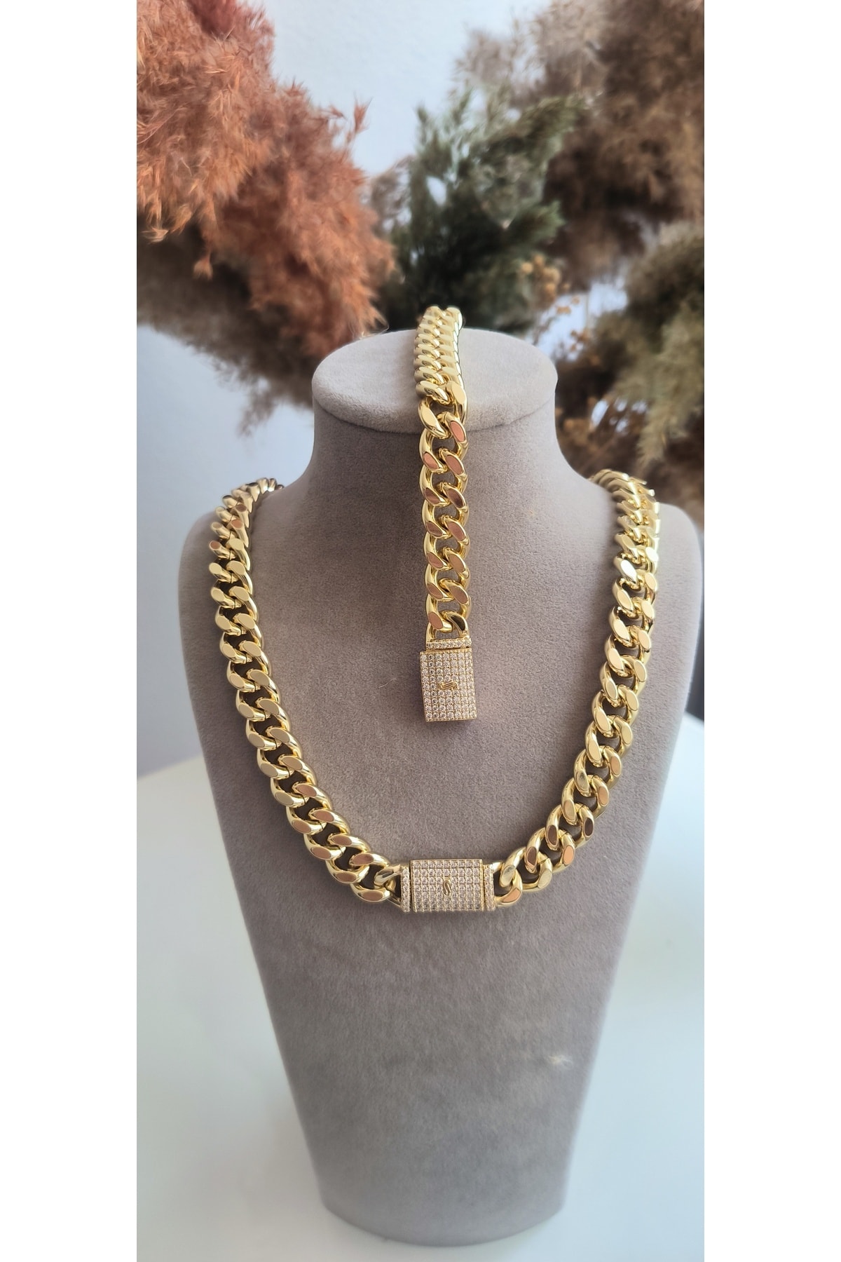 Vip Gurmet Set Kolye +Bileklik Kararmaz 14K Rengindedir