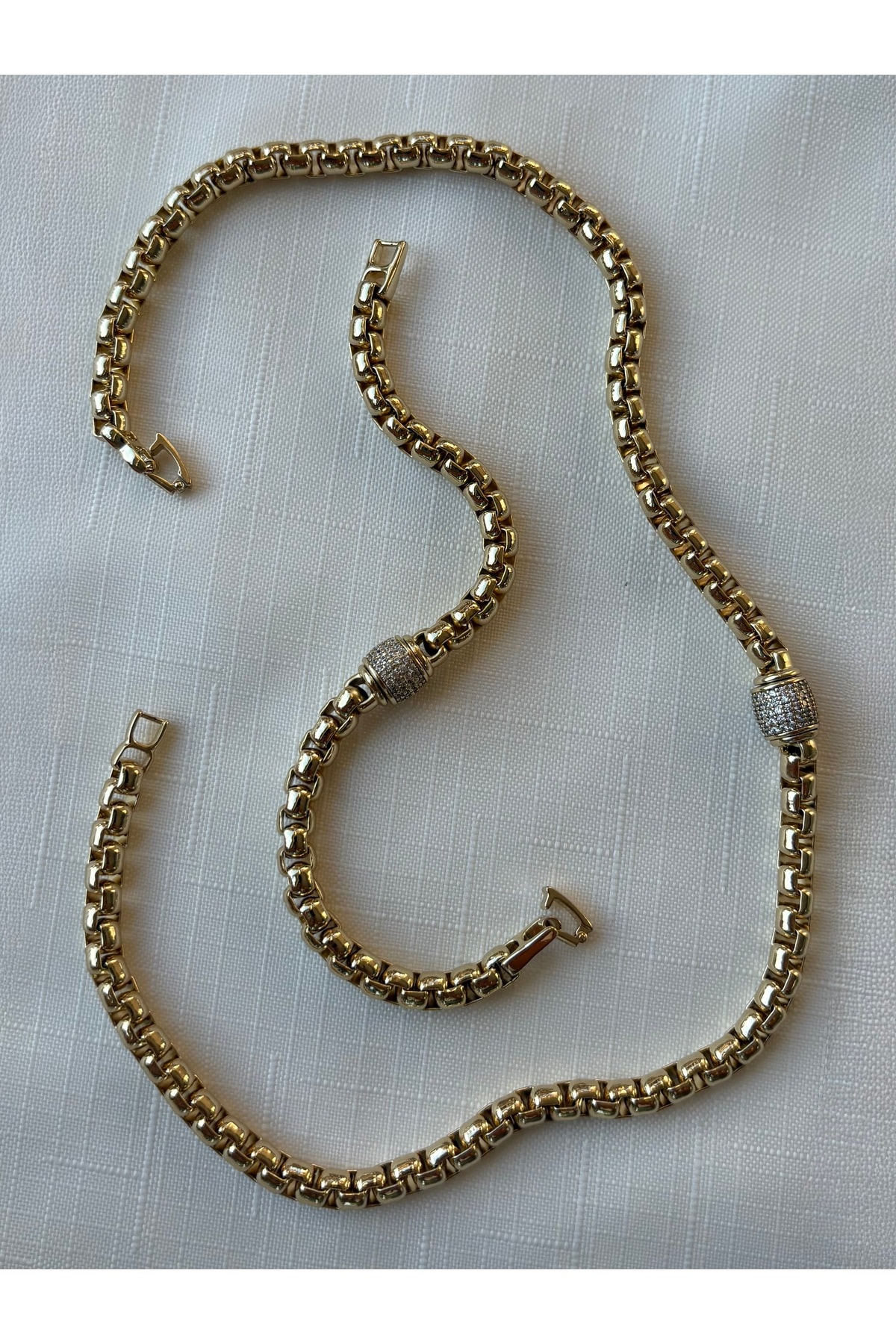 1Nolu Altın Kaplama Arnavut Zinciri Pndr Taşlı Bileklik Kararmaz 14K Rengindedir 19cm