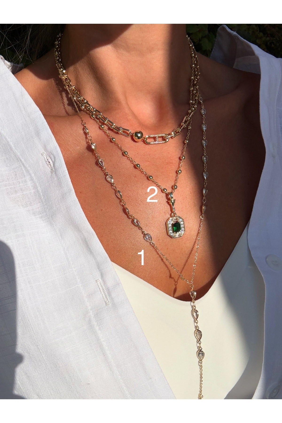 1Nolu Altın Kaplama Damla Taşlı Y Model Kolye Kararmaz 14K Rengindedir 56 +5cm y uzunluğu 14cm