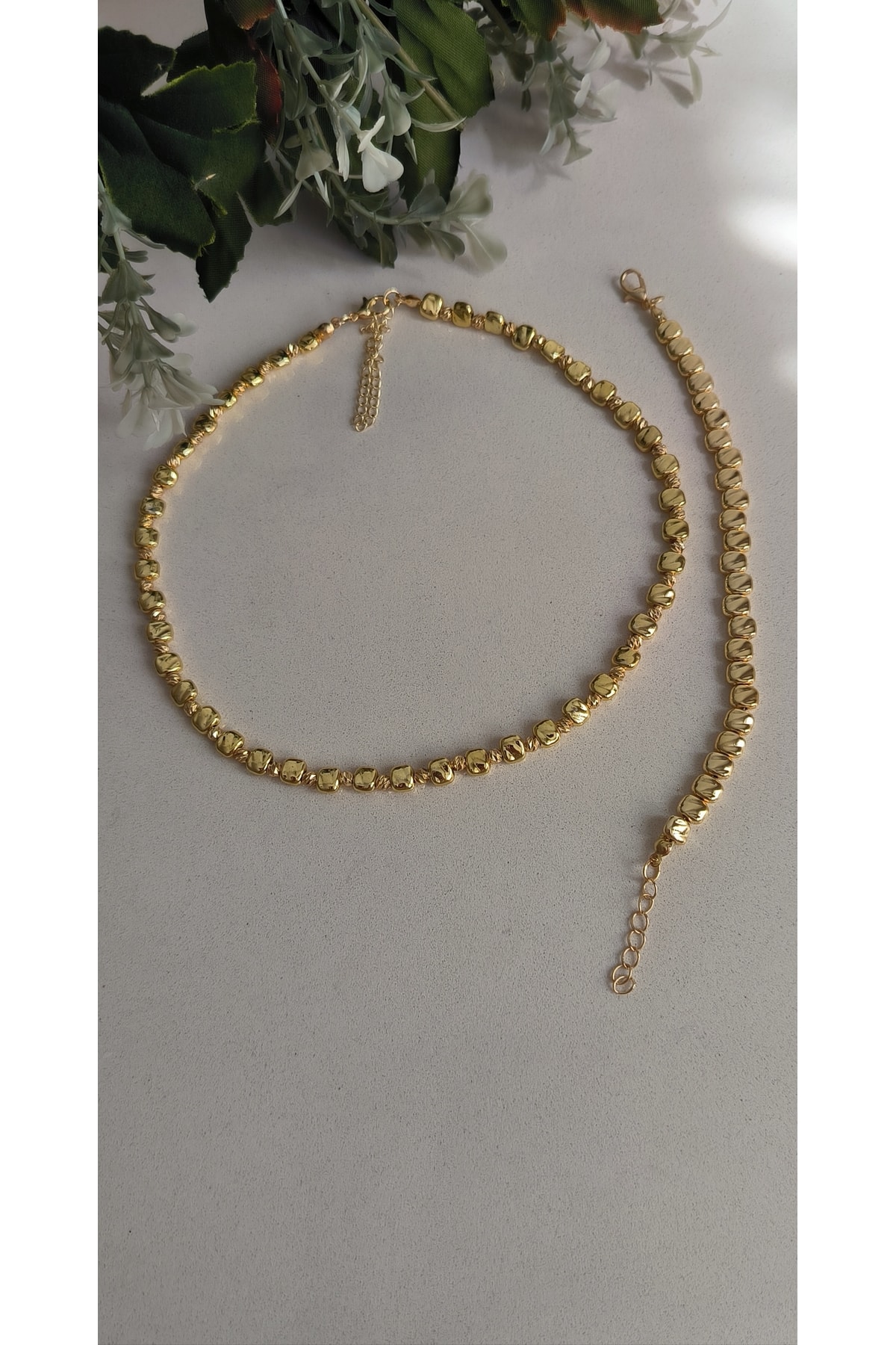 Altın Kaplama Kare Dorika Set Kararmaz kolye (45 +5cm) Bileklik (18 +4)