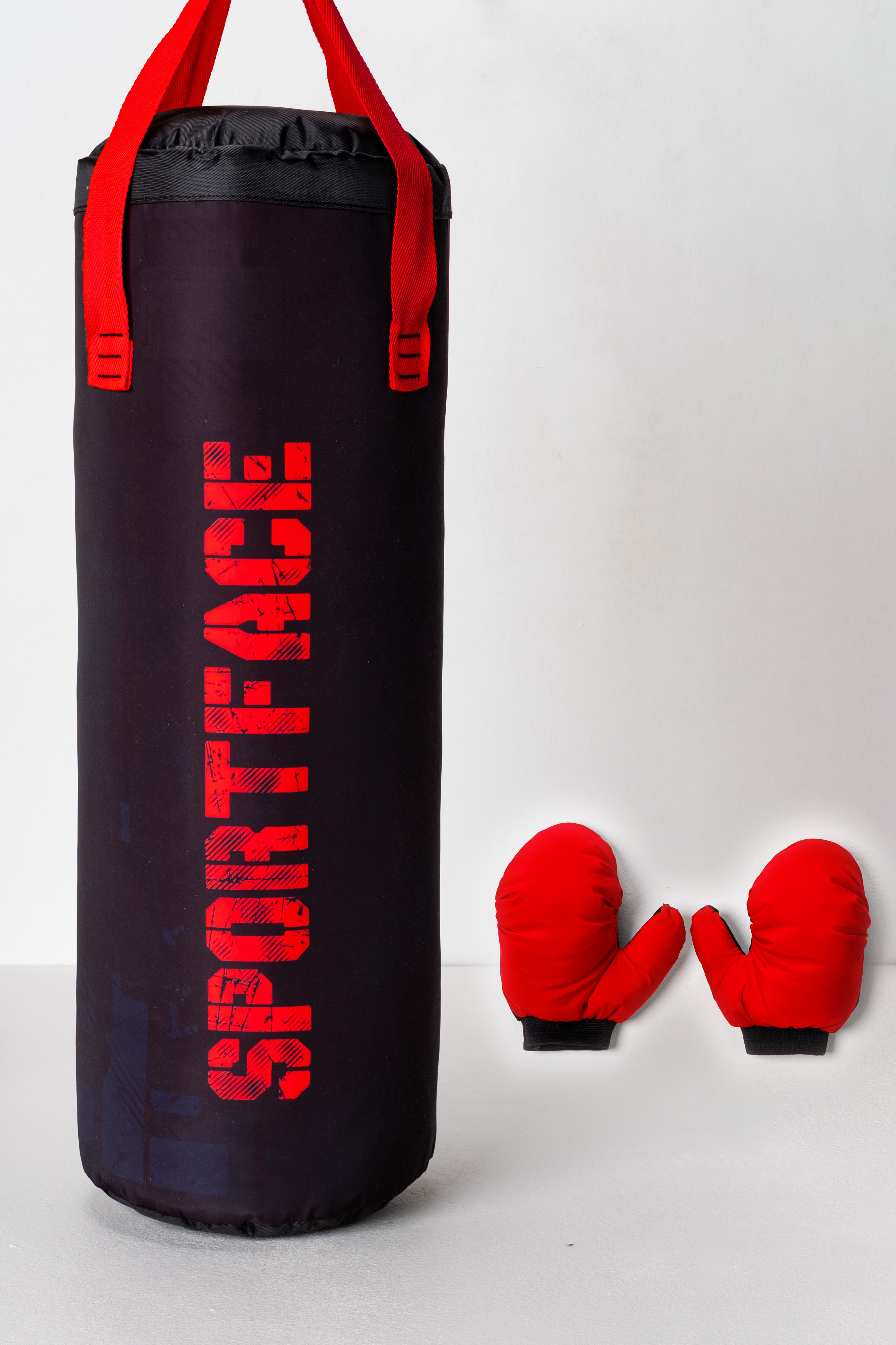 Sportface SF-BSK16 Çocuk Boks Torbası Seti (60x20 cm) – Boks Eldiveni Hediyeli! - KIRMIZI-SİYAH
