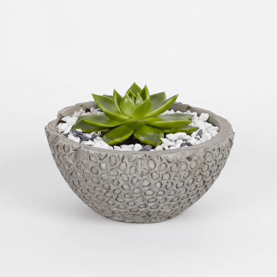 El Yapımı Beton Saksı - Yuvarlak Desen