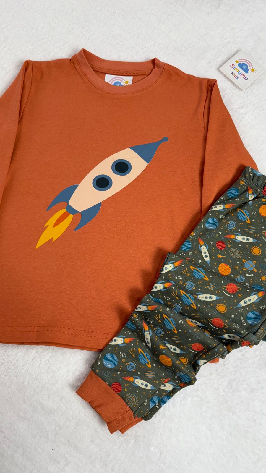 TURUNCU UZAY MEKİKLİ PİJAMA TAKIMI