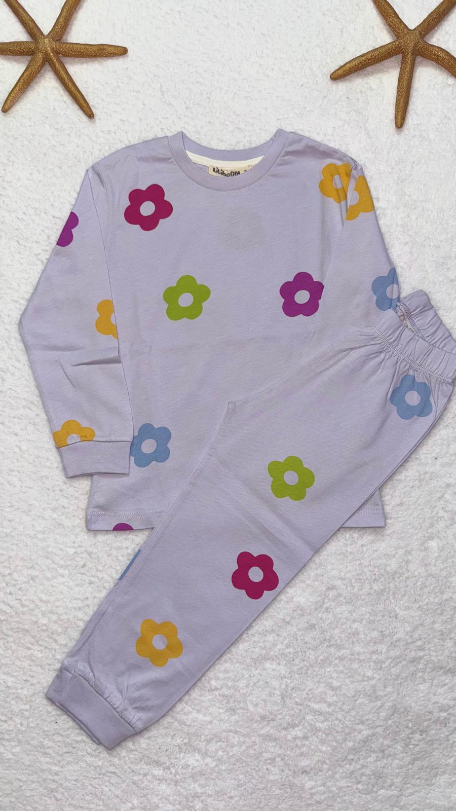 MOR ÇİÇEKLİ PİJAMA TAKIMI
