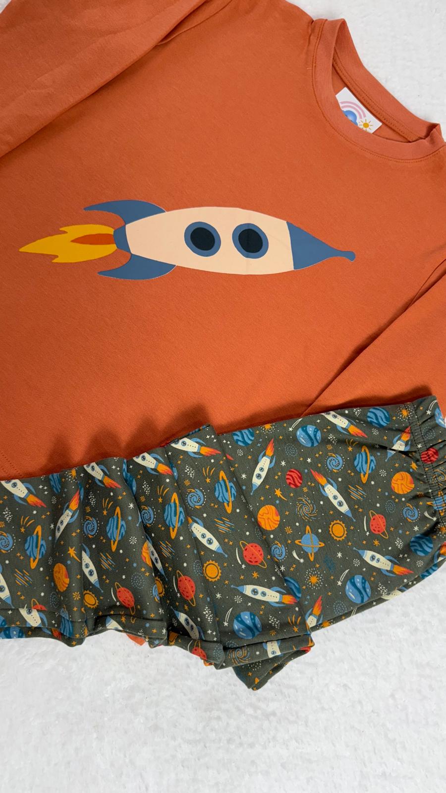 TURUNCU UZAY MEKİKLİ PİJAMA TAKIMI