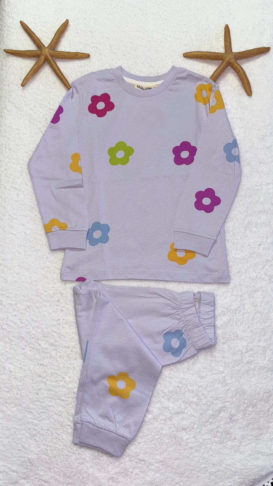 MOR ÇİÇEKLİ PİJAMA TAKIMI