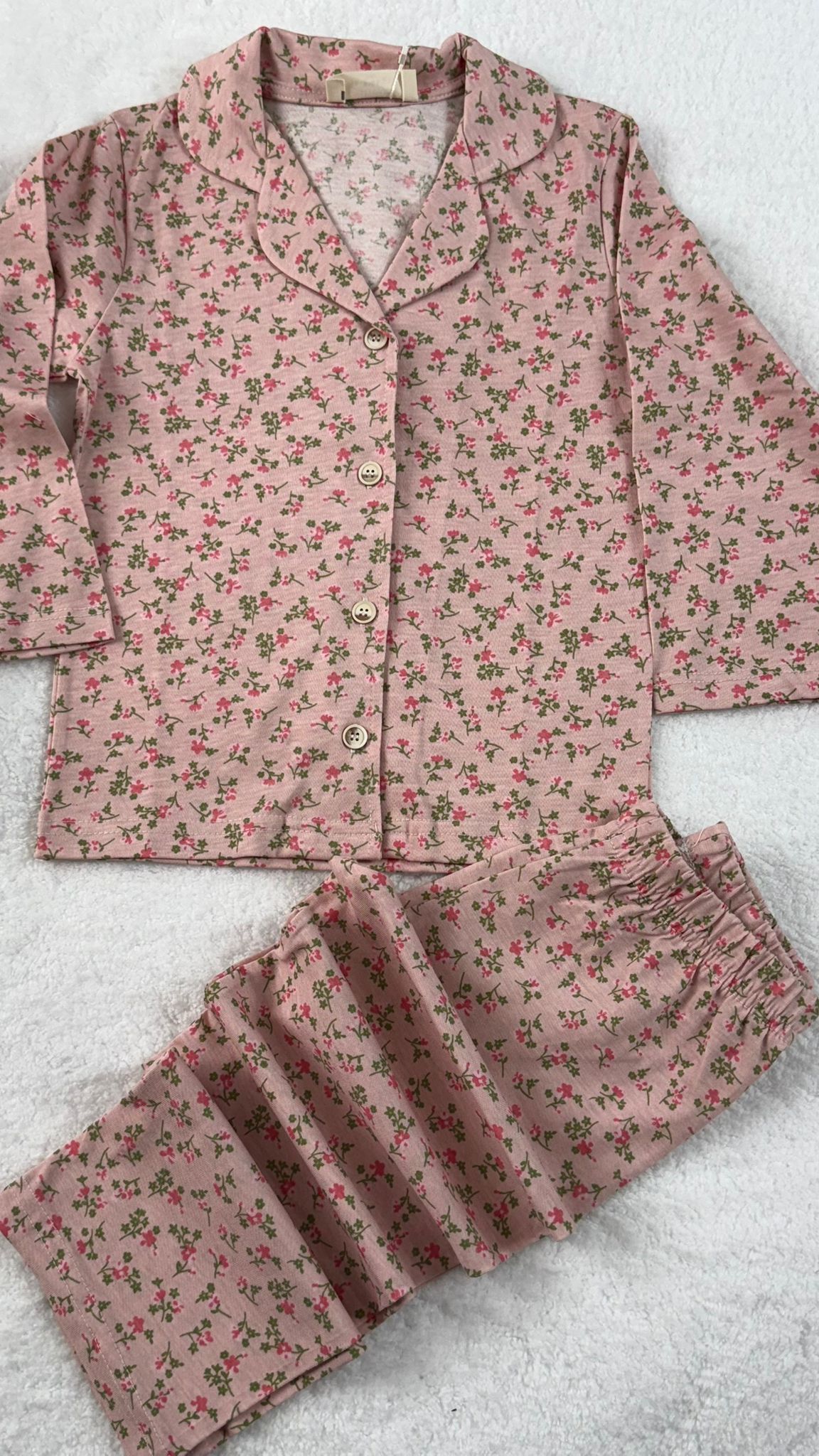 YAKALI PEMBE ÇİÇEKLİ PİJAMA TAKIMI