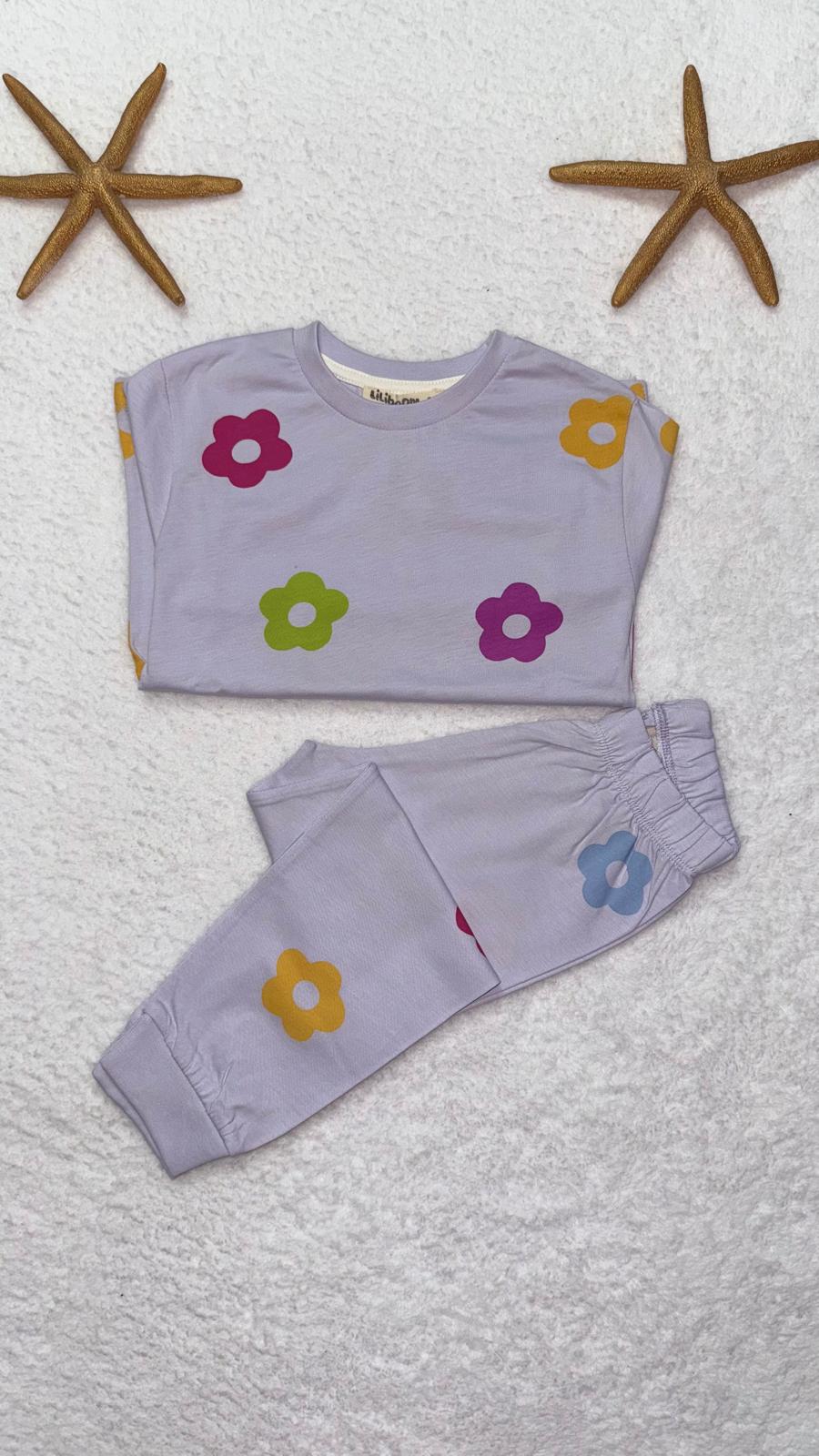 MOR ÇİÇEKLİ PİJAMA TAKIMI