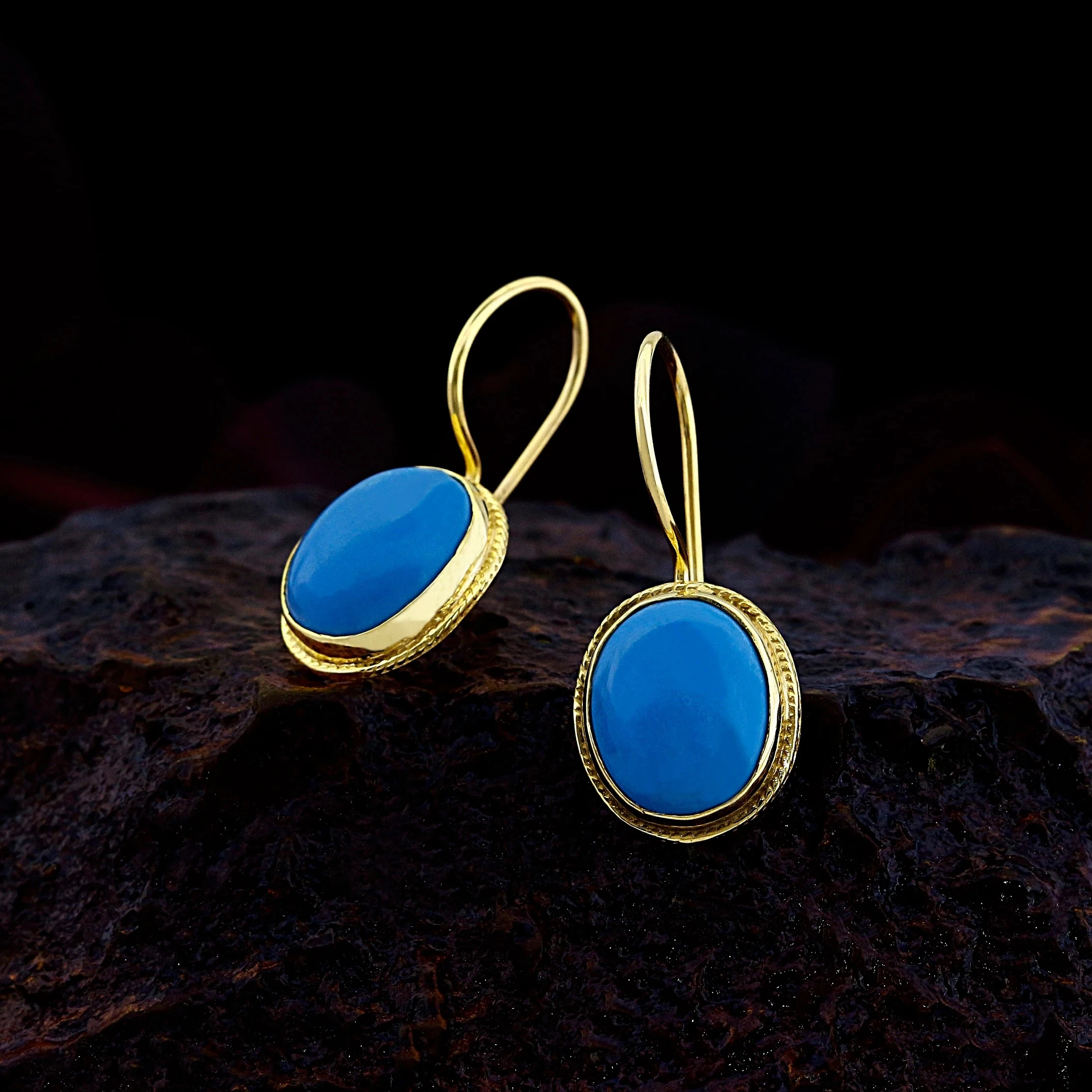 925 Ayar Gümüş Üzeri Altın Kaplama Doğal Taşlı Küpe 