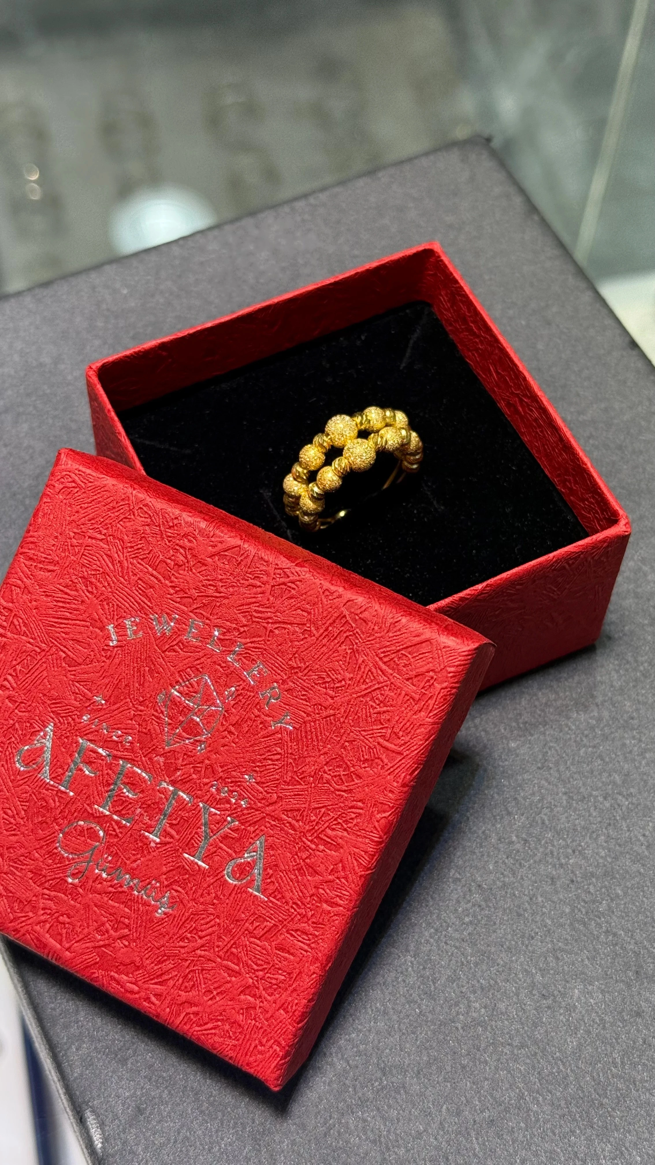 925 Ayar Gümüş Üzerine 22 Ayar Altın Kaplama Çift Sıra Dorika Yüzük 