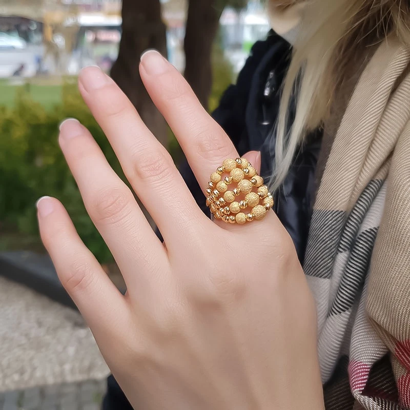 925 Ayar Gümüş Üzerine 22 Ayar Altın Kaplama Beş Sıra Dorika Yüzük