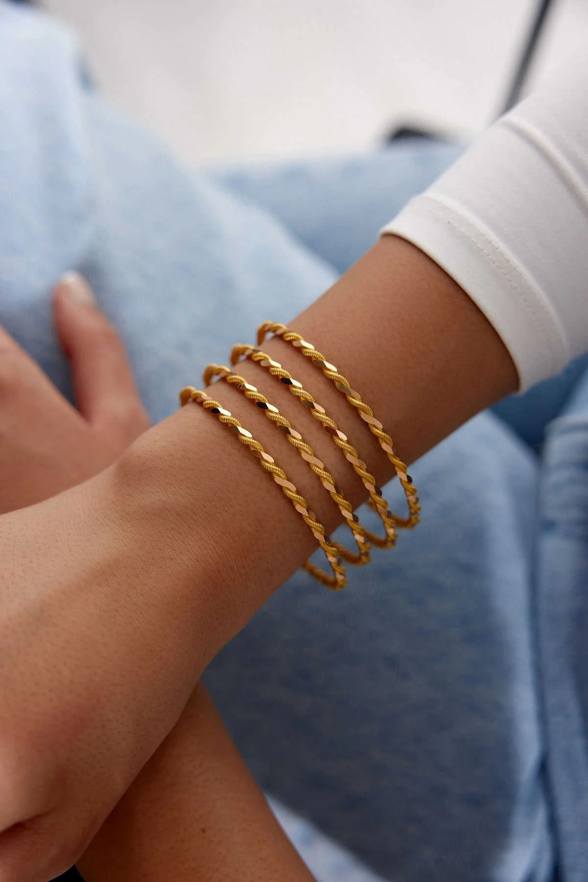 925 Ayar Gümüş Üzerine 22 Ayar Altın Kaplama İkili Burma Bilezik