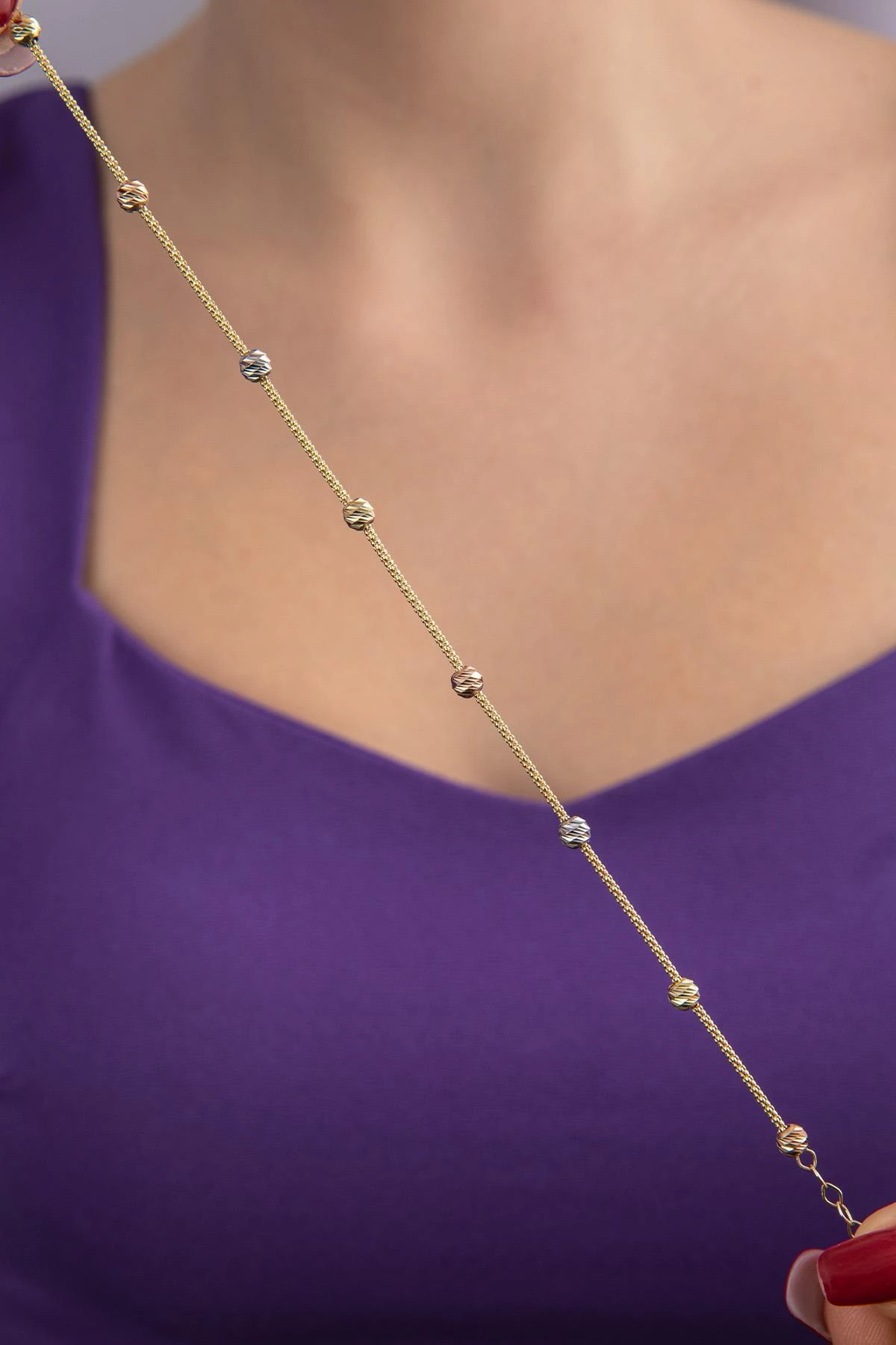 925 Ayar Gümüş Üzeri 22 Ayar Altın Kaplama Üç Renk Dorika Toplu Bileklik