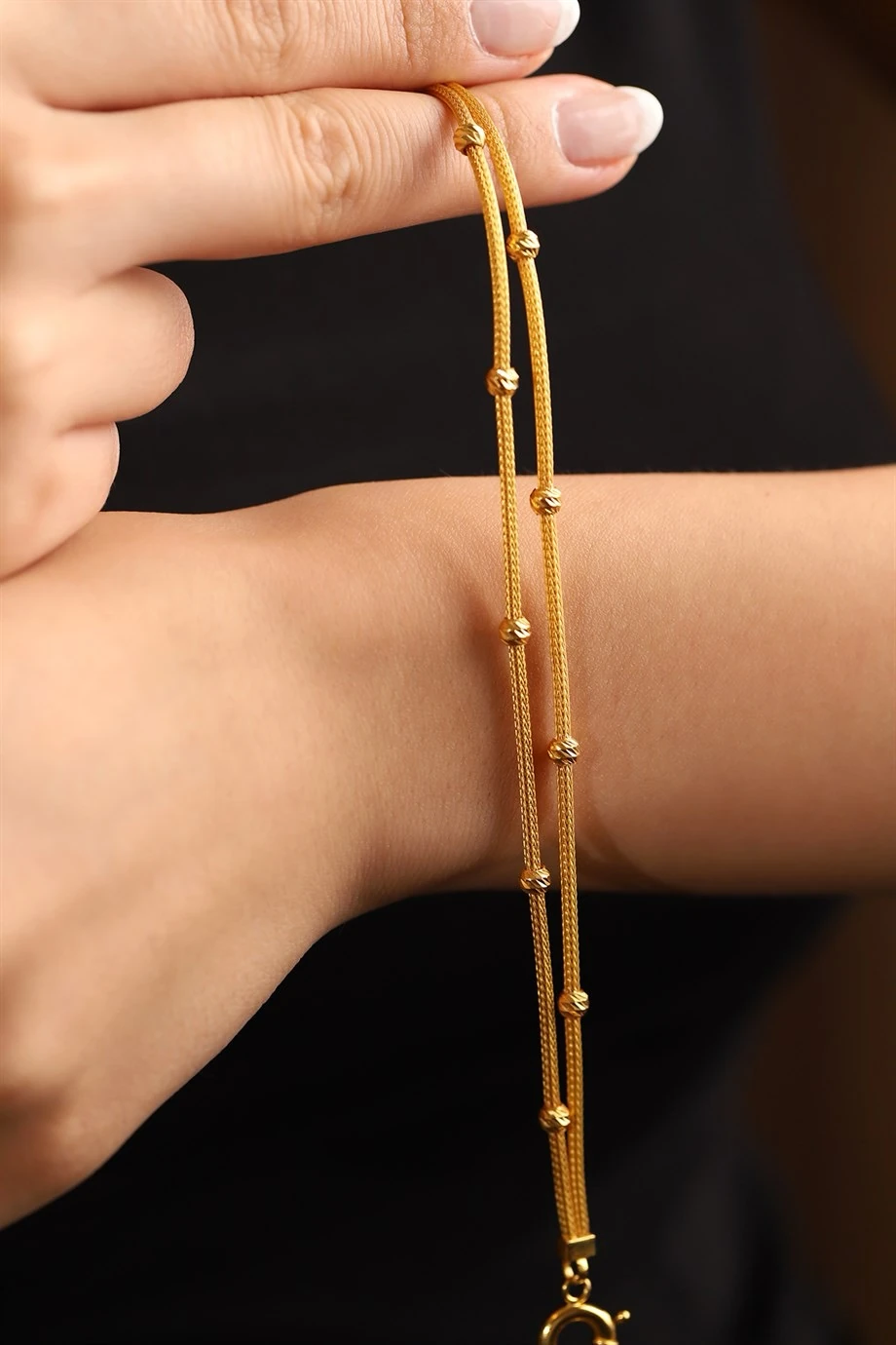 925 Ayar Gümüş Üzerine 22 Ayar Altın Kaplama Çift Sıra Dorika Bileklik