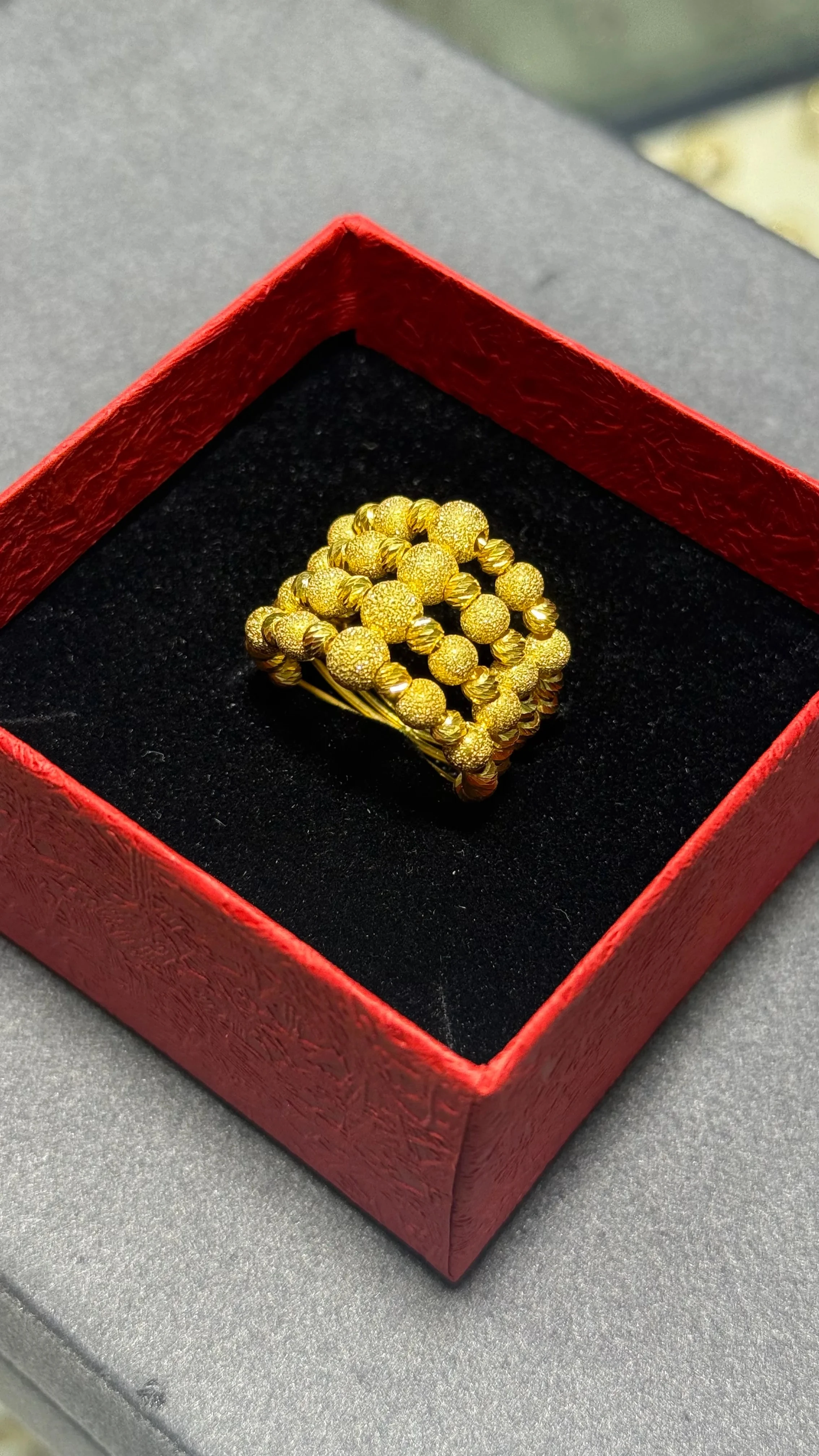 925 Ayar Gümüş Üzerine 22 Ayar Altın Kaplama Dört Sıra Dorika Yüzük