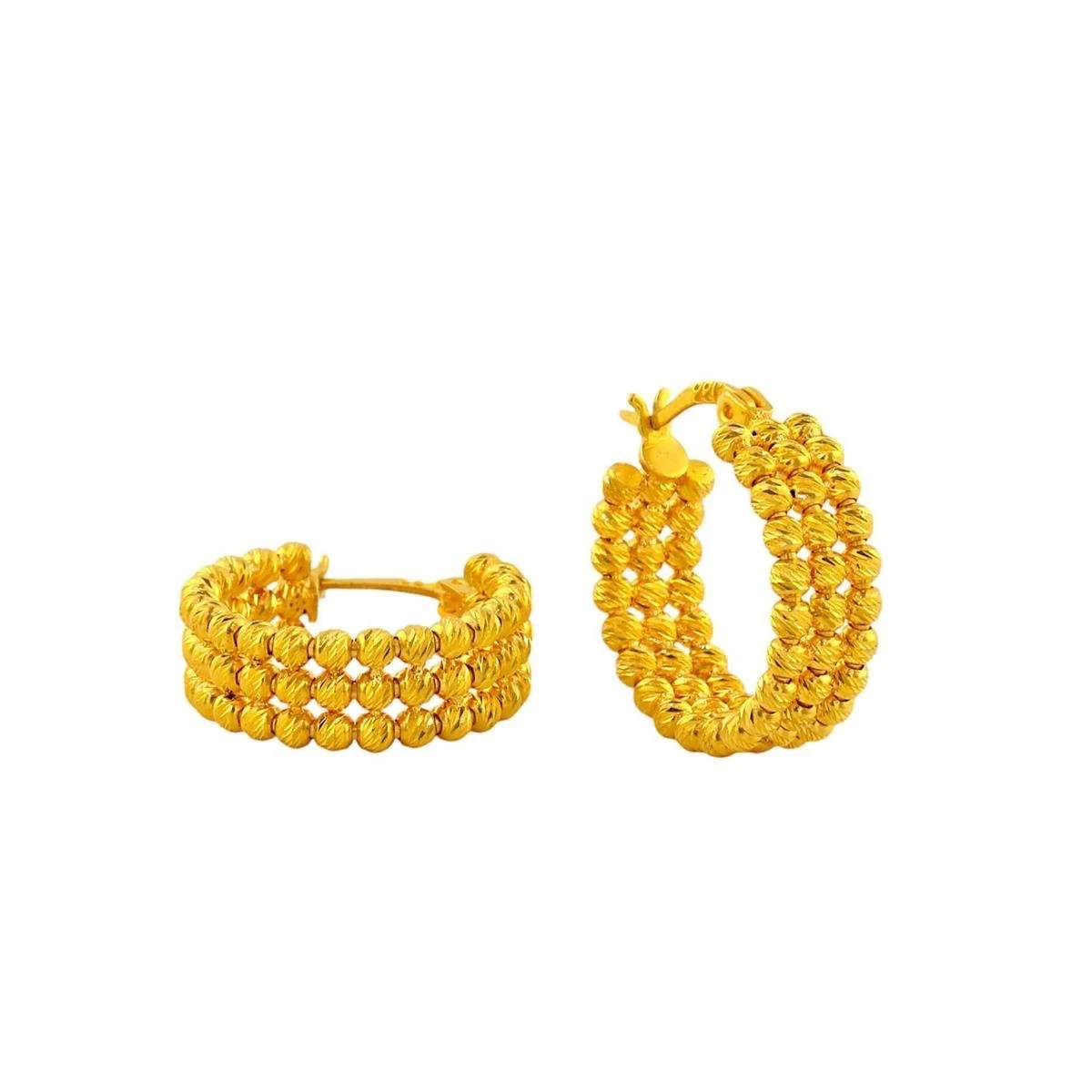 925 Ayar Gümüş Üzeri 22 Ayar Altın Kaplama Üç Sıralı Dorika Küpe