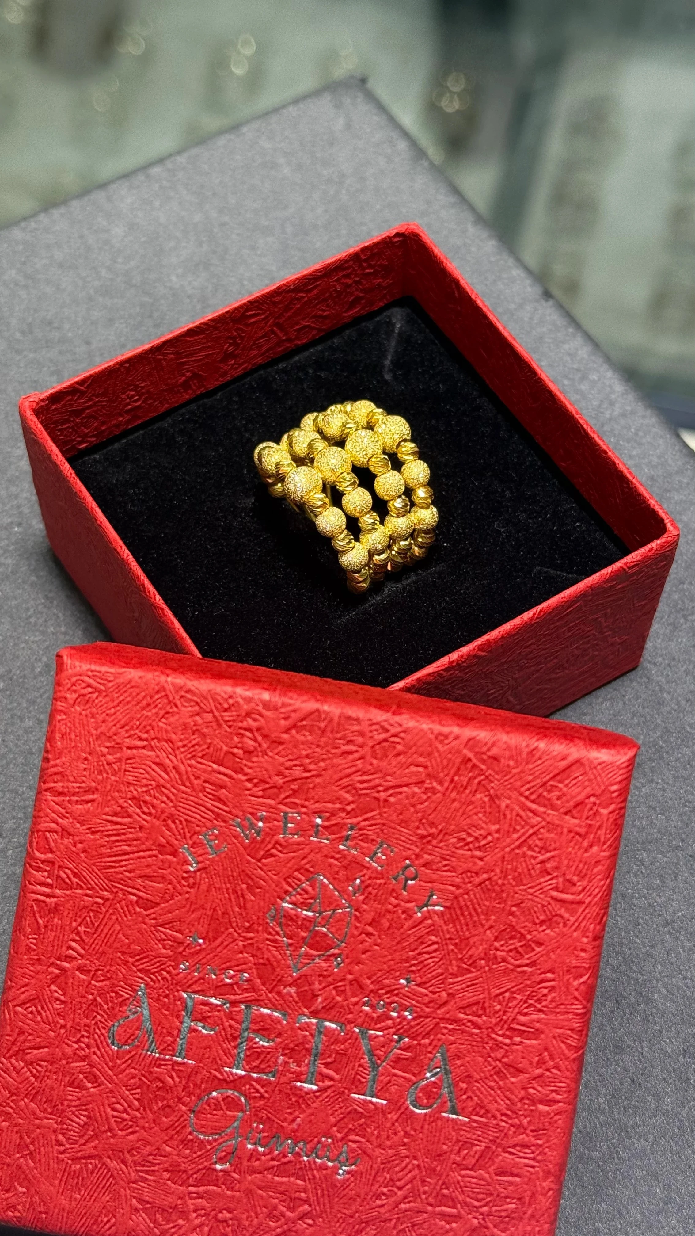 925 Ayar Gümüş Üzerine 22 Ayar Altın Kaplama Dört Sıra Dorika Yüzük