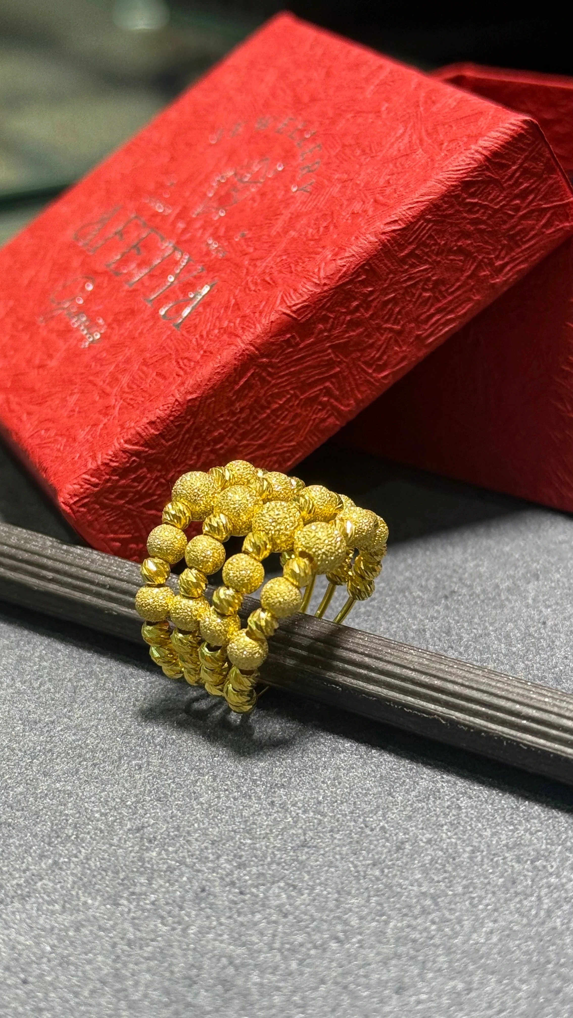 925 Ayar Gümüş Üzerine 22 Ayar Altın Kaplama Dört Sıra Dorika Yüzük