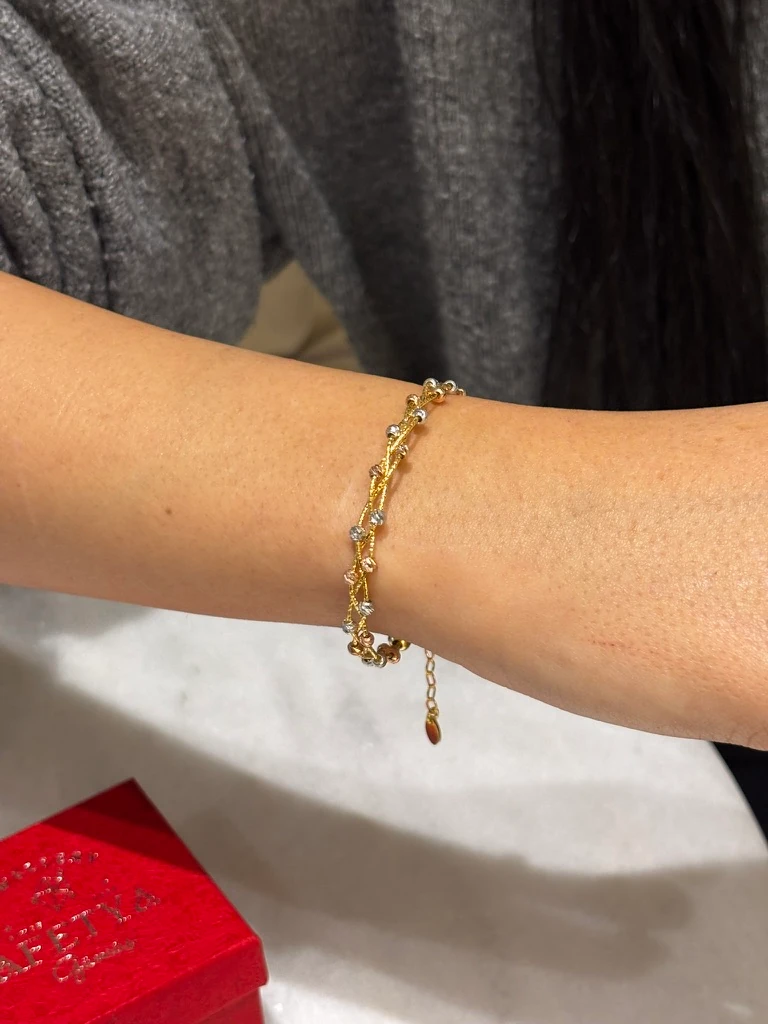 925 Ayar Gümüş Üzeri 22 Ayar Altın Kaplama 3 Renk Dorika Sarmalı Kelepçe Bileklik