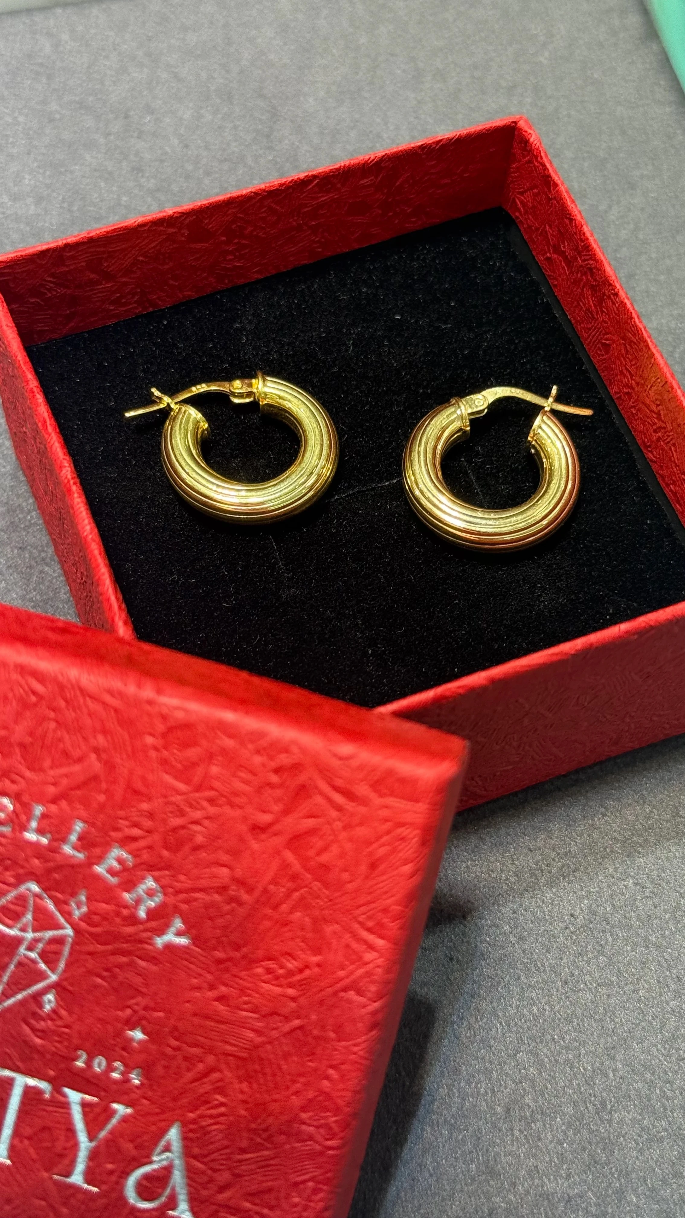 925 Ayar Gümüş Üzeri Altın Kaplama Bombeli Kalemli Halka Küpe