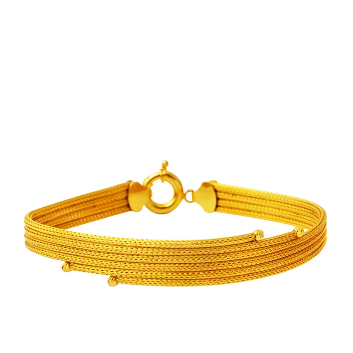 925 Ayar Gümüş Üzeri 22 Ayar Altın Kaplama Altı Sıralı Hasır Bileklik