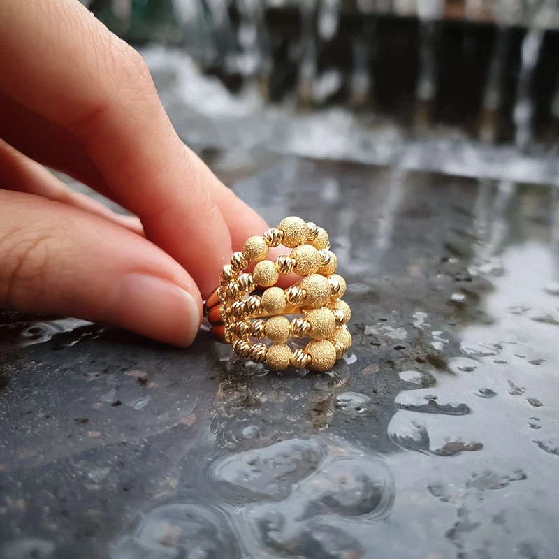 925 Ayar Gümüş Üzerine 22 Ayar Altın Kaplama Beş Sıra Dorika Yüzük