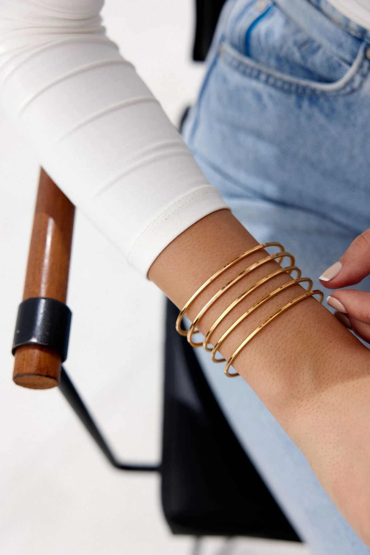 925 Ayar Gümüş Üzerine 22 Ayar Altın Kaplama Düz (Oluklu) Model Ajda Bilezik