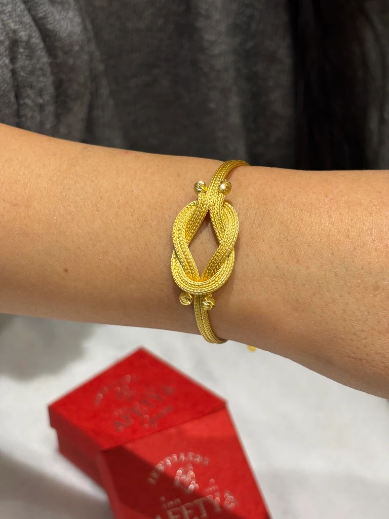 925 Ayar Gümüş Üzeri 22 Ayar Altın Kaplama Hasır Düğüm Model Bileklik