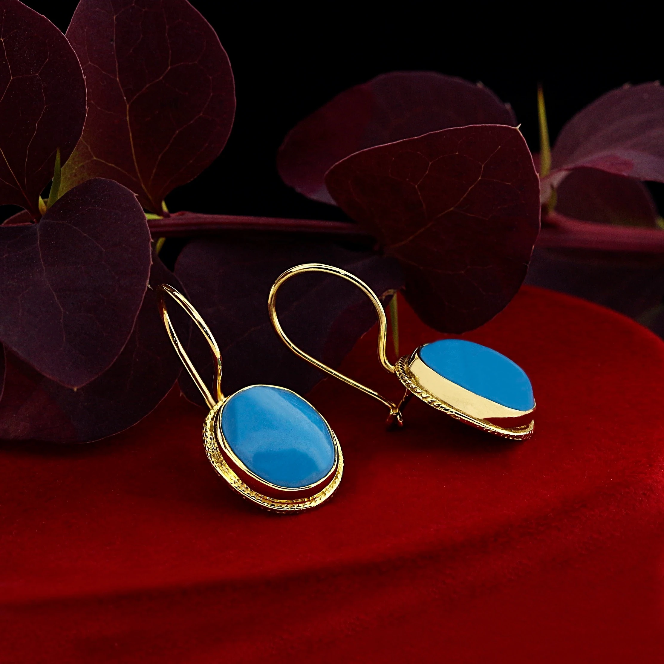 925 Ayar Gümüş Üzeri Altın Kaplama Doğal Taşlı Küpe 