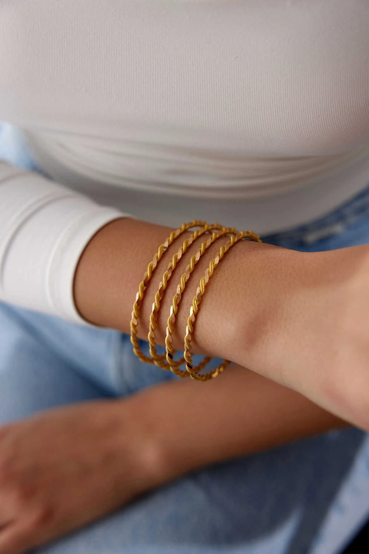 925 Ayar Gümüş Üzerine 22 Ayar Altın Kaplama İkili Burma Bilezik