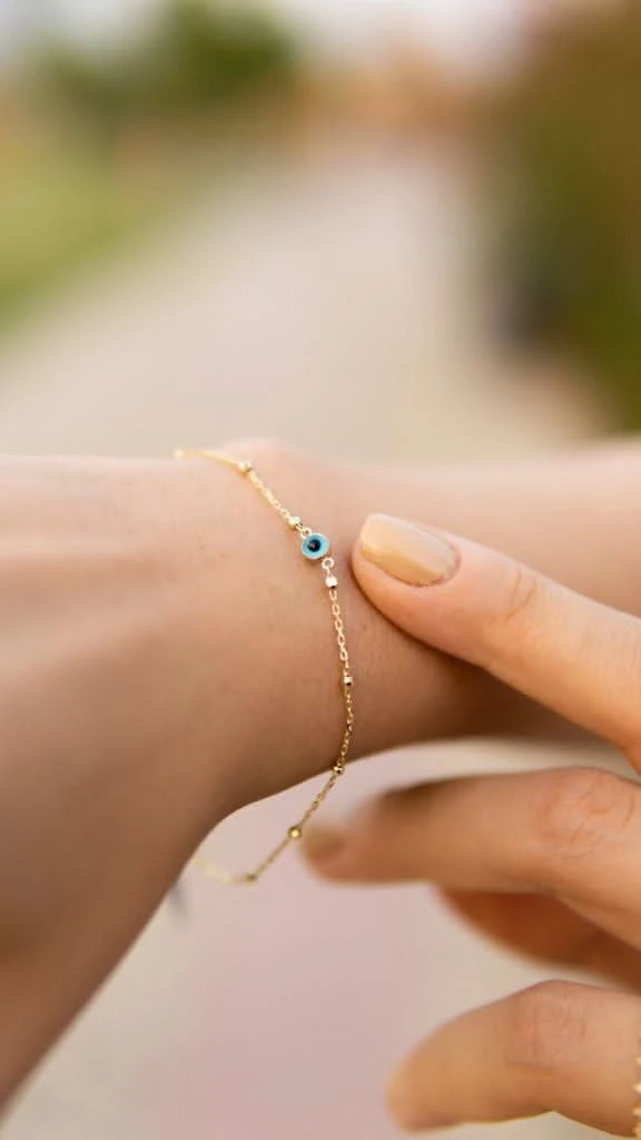 925 Ayar Gümüş Üzerine Altın Kaplama Nazar Boncuklu Bileklik