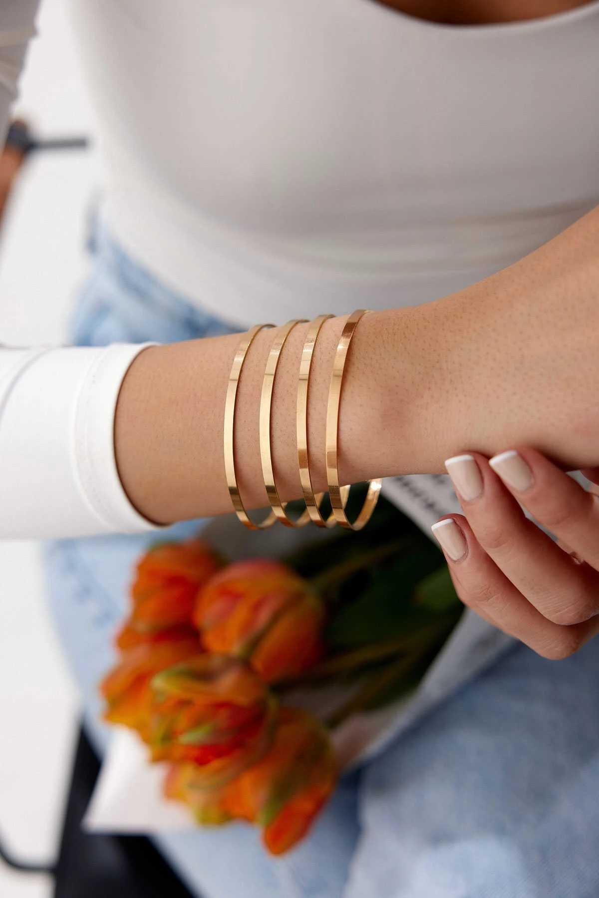 925 Ayar Gümüş Üzerine 22 Ayar Altın Kaplama Ray (Kibrit Çöpü) Bilezik