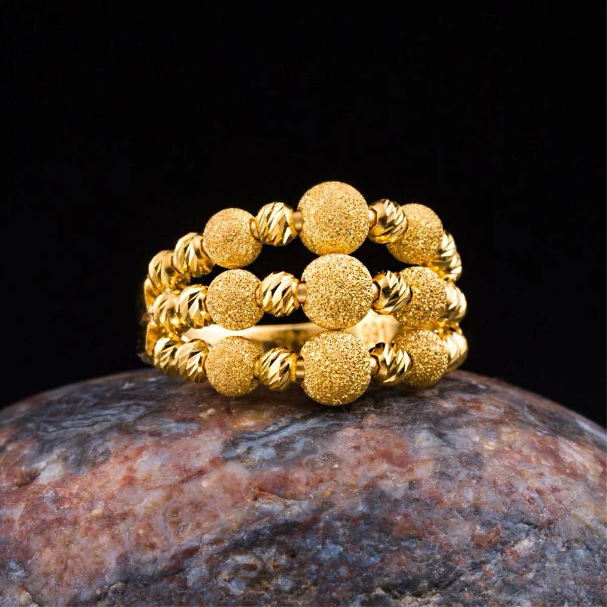 925 Ayar Gümüş Üzerine 22 Ayar Altın Kaplama Üç Sıra Dorika Yüzük